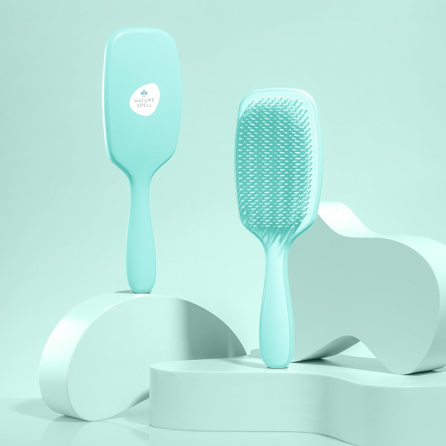 Nature Spell No Knots Detangling Hair Brush | Detangles All Hair Types | for Wet & Dry Hair | Eliminates Knots & Reduces Breakage | (Glossy Turquoise) - Glossy Turquoise image number 2