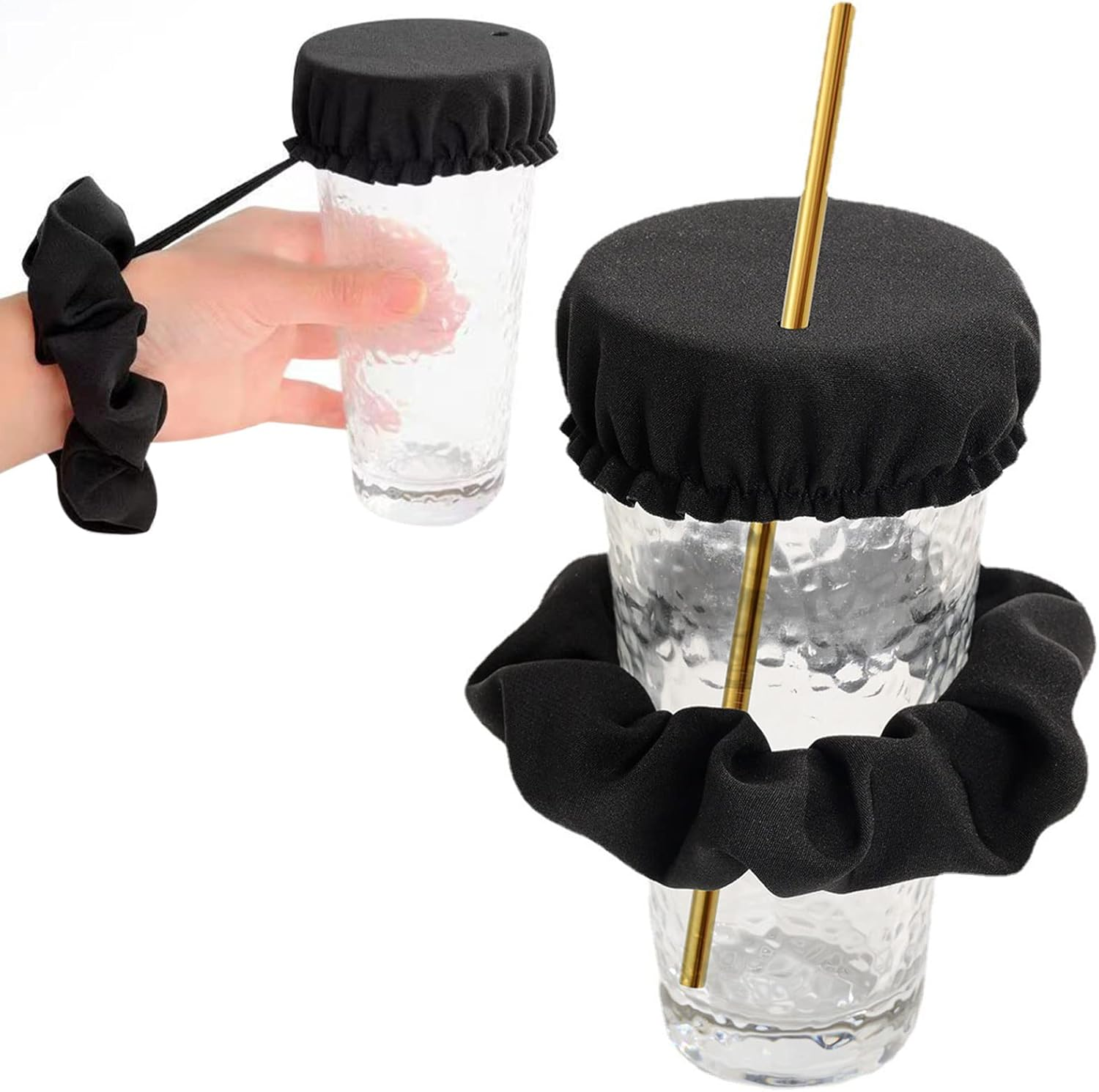 Karjiaja Scrunchie Drink Cover, Anti-Spike Hair Scrunchie Club Headband for Drinks Protection, Black, 1 Count image number 3