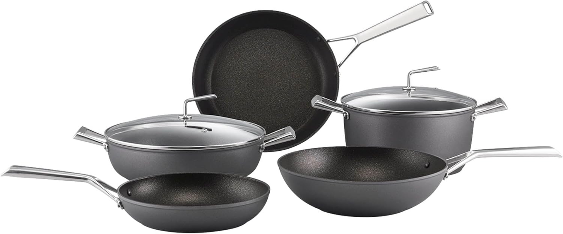 Essteele per Bellezza 5-Piece Nonstick Cookware Set, Induction, Gas & Electric Compatible, Includes Frypan, Wok, Saute Pan with Lid, Dishwasher & Oven Safe, Grey image number 6