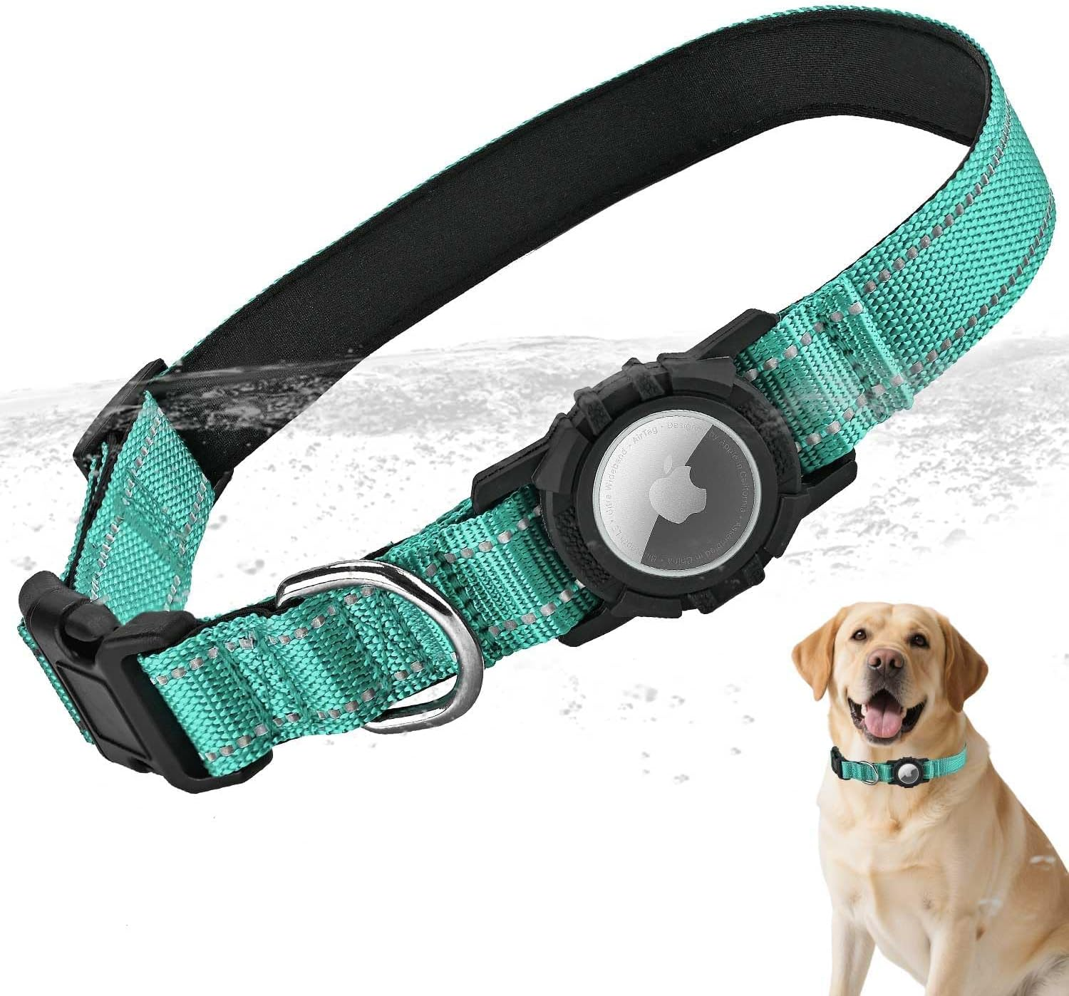 LZXLXS Airtag Dog Collar with Waterproof Air Tag Holder, Integrated Reflective Pet Collar with Soft Padding, Adjustable Nylon Collar for Small Medium Large Dogs, Purple,M (14.5"-19.7")