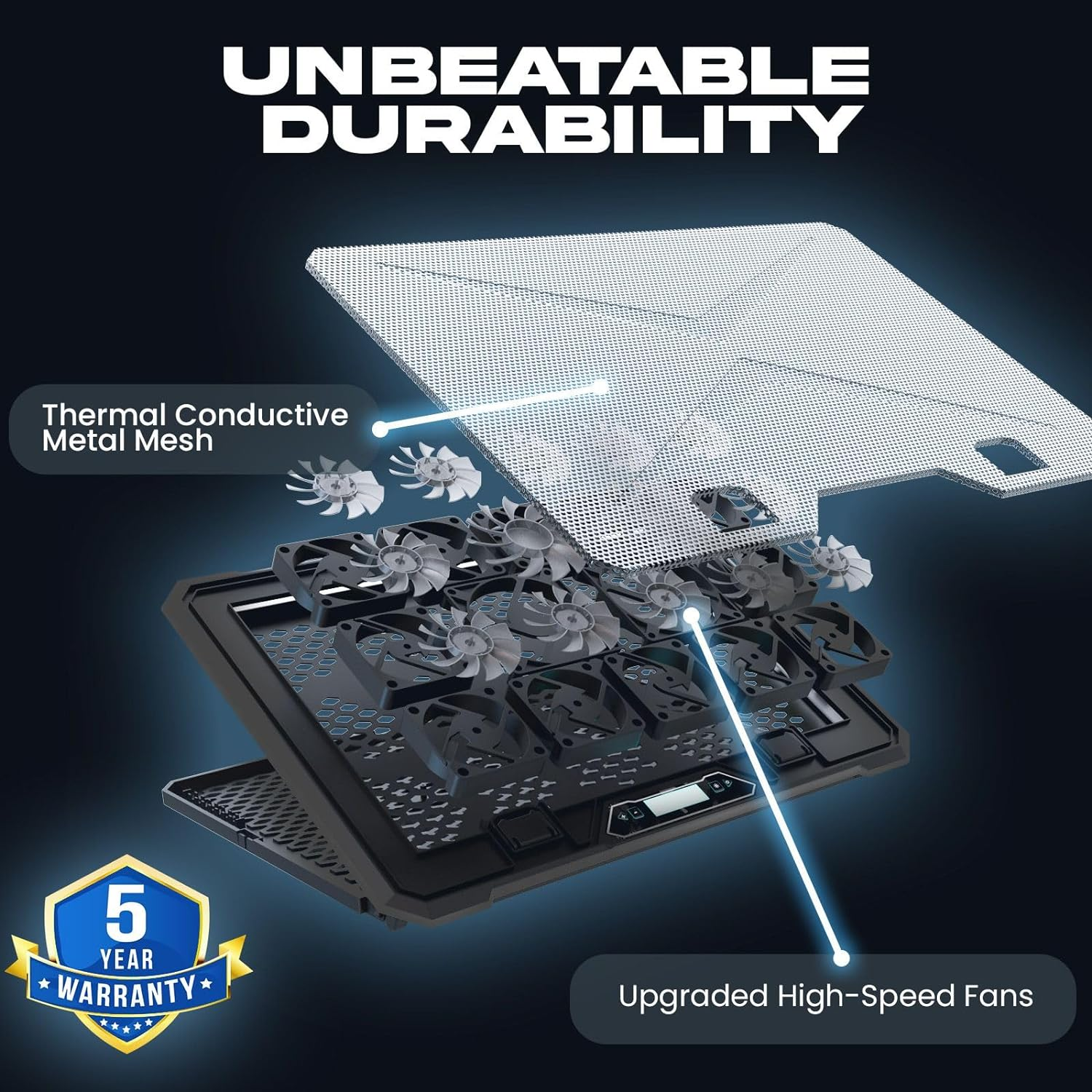 KLIM V14 Gaming Laptop Cooling Pad with 14 Fans + New Version + Gaming Laptop Cooler + Stable RGB Laptop Stand with Fan + Compatible up to 17" + 2 USB Ports + Phone Holder + 5 Year Warranty image number 2