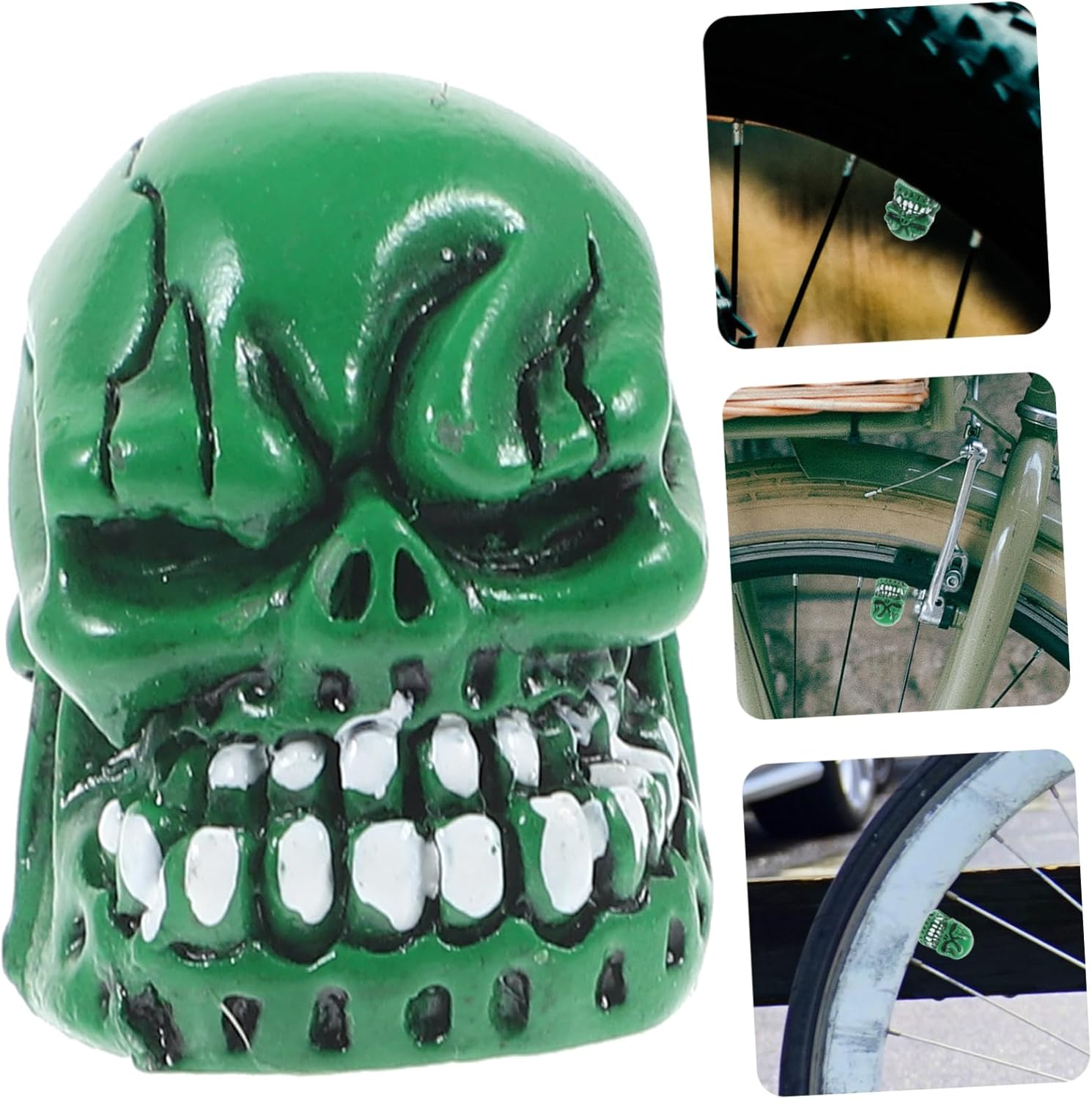 GOOHOCHY 4Pcs Green Skull Car Tire Valve Caps Bike Motorcycle Valve Stem Covers Decorative Air Nozzle Caps for Automotive Wheels Accessories image number 4