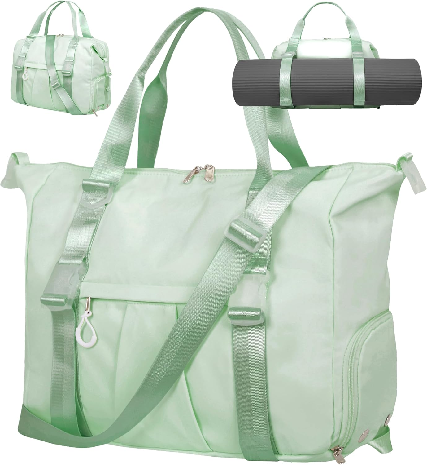 ERTUNA Gym Bag with Yoga Mat Holders, Carry on for Pilates Women & Men with Laptop & Shoe Compartment Large Duffle Travel Weekender Tote with Key Ring Clip Personal Item Workout, Easy to Clean - Black