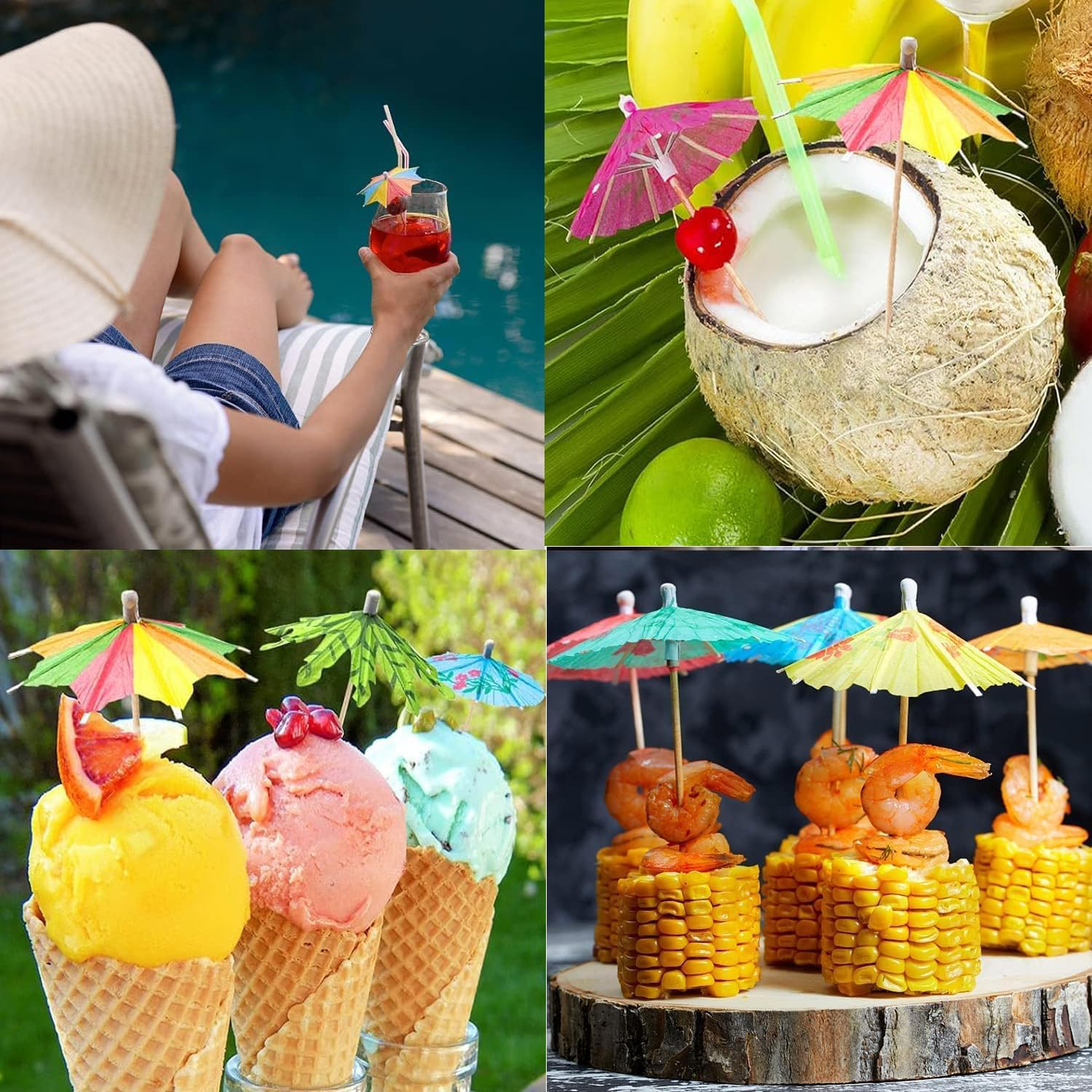 Lxcshljx 150Pcs Cocktail Umbrellas, Cocktail Picks, Drink Umbrellas, Summer Rainbow Hawaiian Umbrella, Parasol Cocktail Umbrella Sticks with Wood Toothpicks for Party Fruit Plate Cupcake Toppers Decor image number 6
