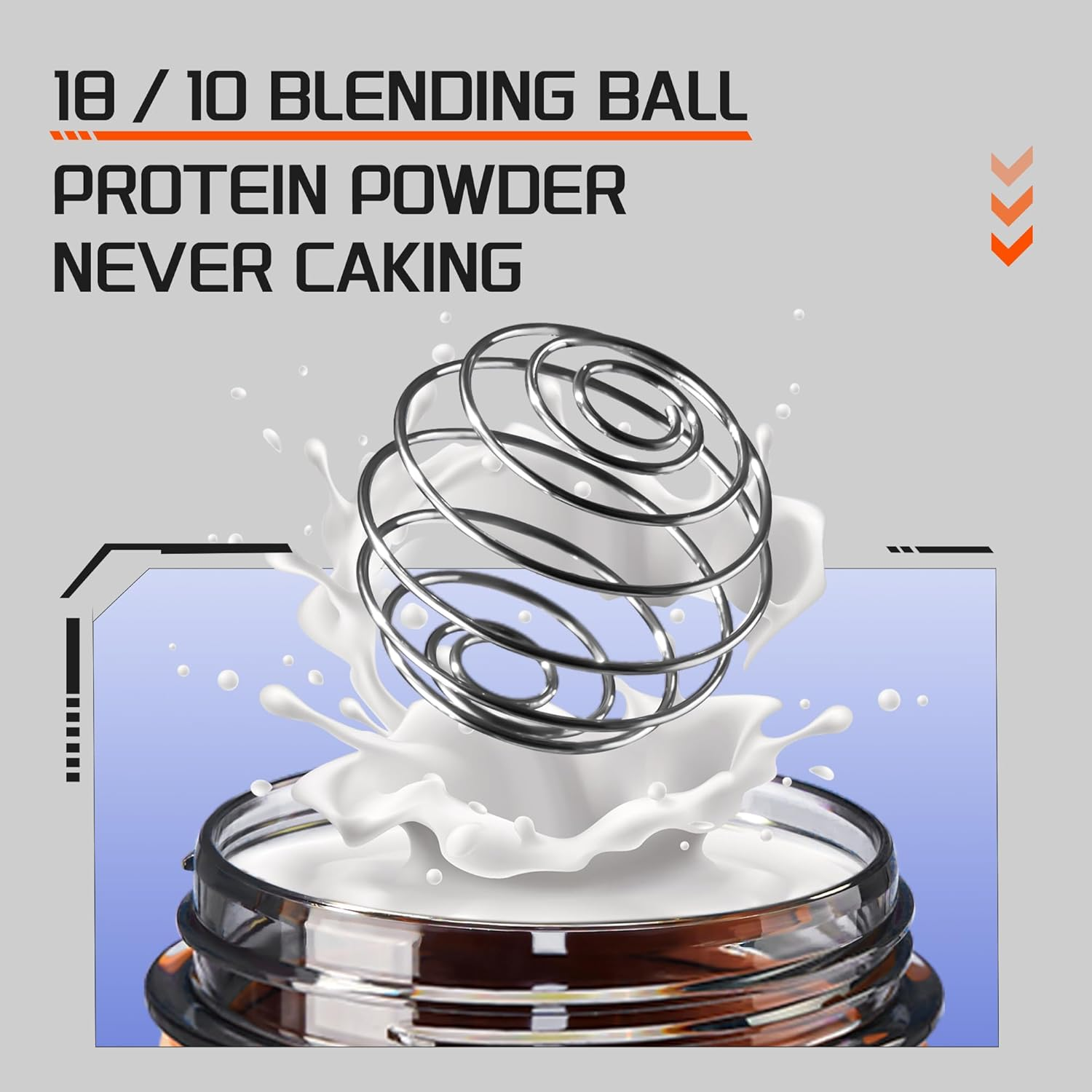TKK 24Oz Protein Shaker Bottle with Blending Ball, BPA Free Tritan Plastic, Leak-Proof, One-Touch Lid, Non-Slip Grip, Sports & Fitness Use - Orange image number 5