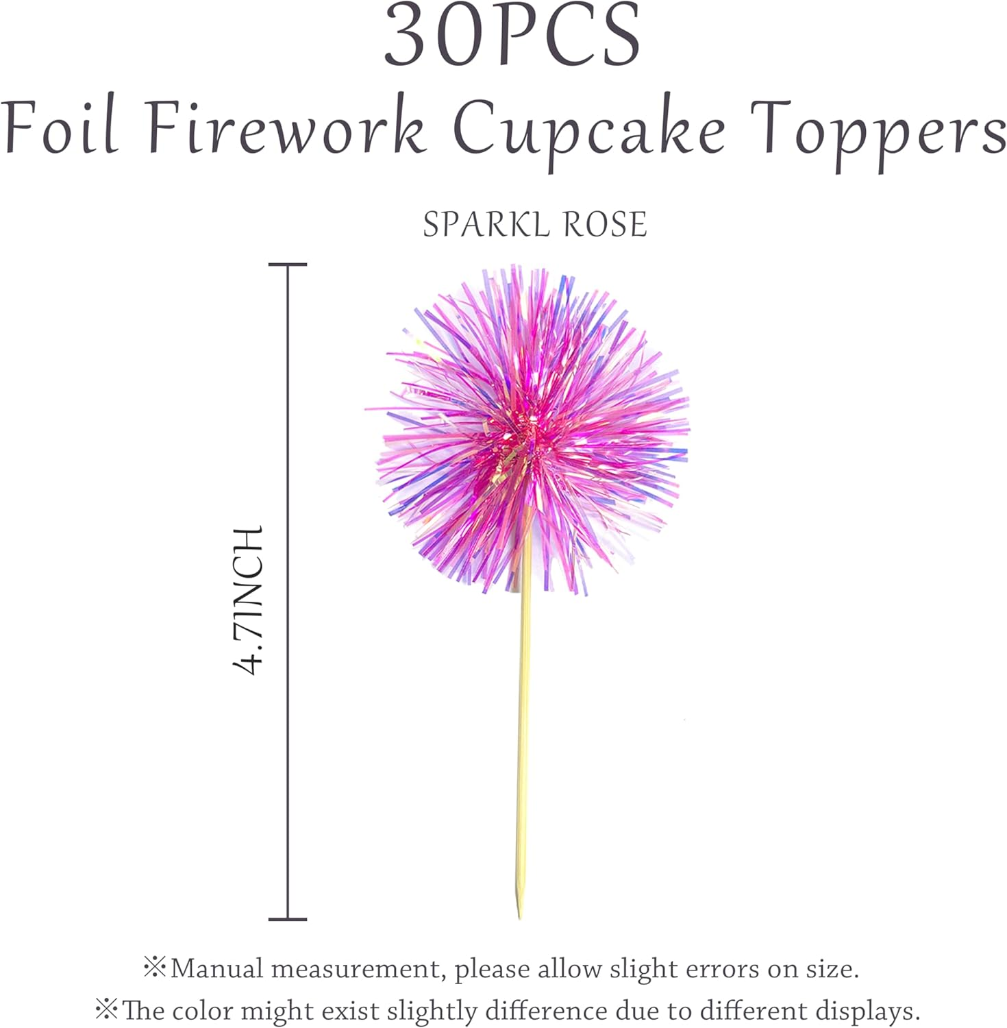 30PCS Foil Firework Cupcake Toppers, Takemay Happy Birthday Rose Cake Toppers, Sparkle Tinsel Flower Drink Stirrers Cocktail Food Fruit Toothpicks for Xmas Party Birthday Wedding Ceremony - Blue+Purple image number 7