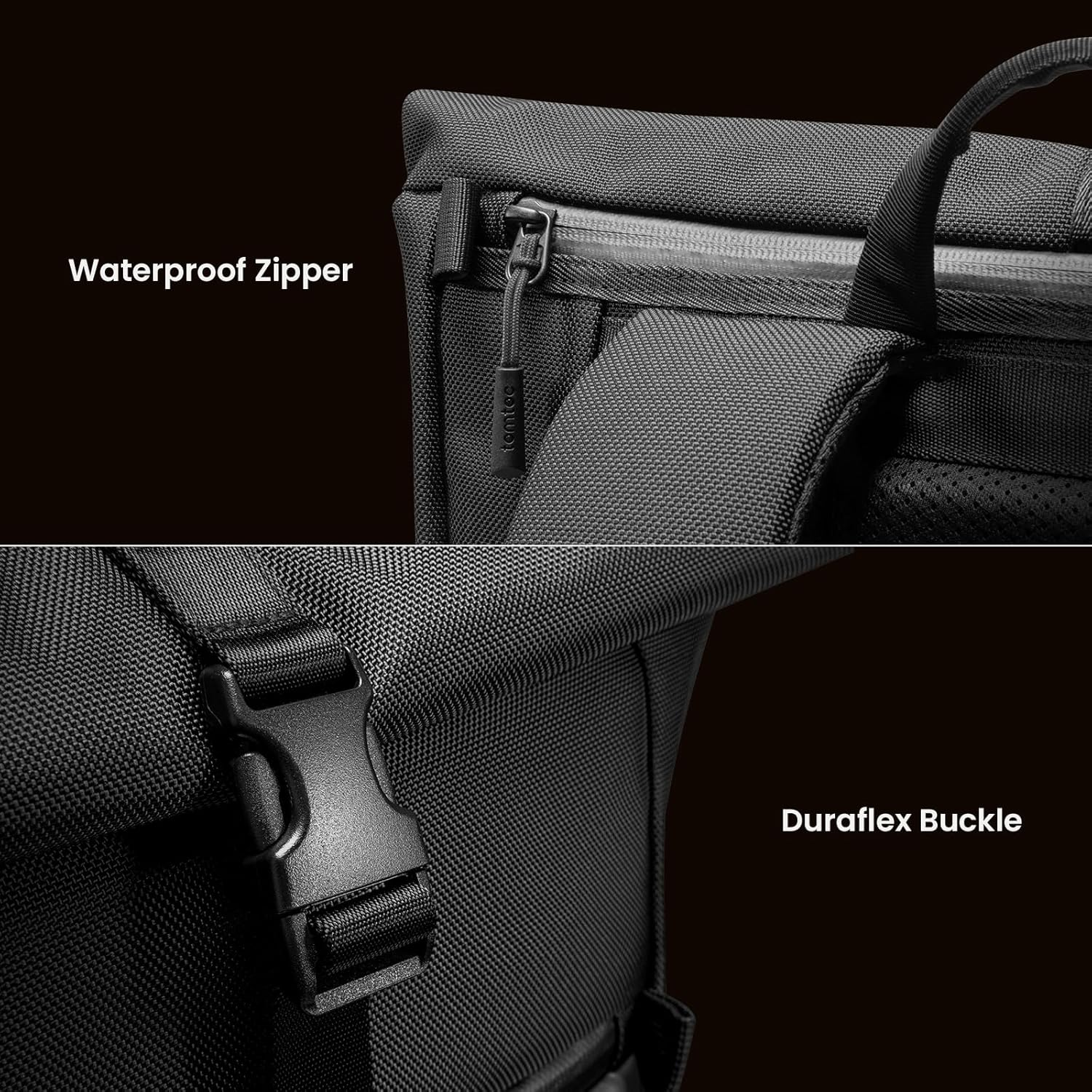 Tomtoc Rolltop Backpack for 13-17.3 Inch Laptop, Expandable and Water Resistant Travel Backpack, Adjustable Capacity 25-30L, Casual Commuter Daypack for College, Black image number 6