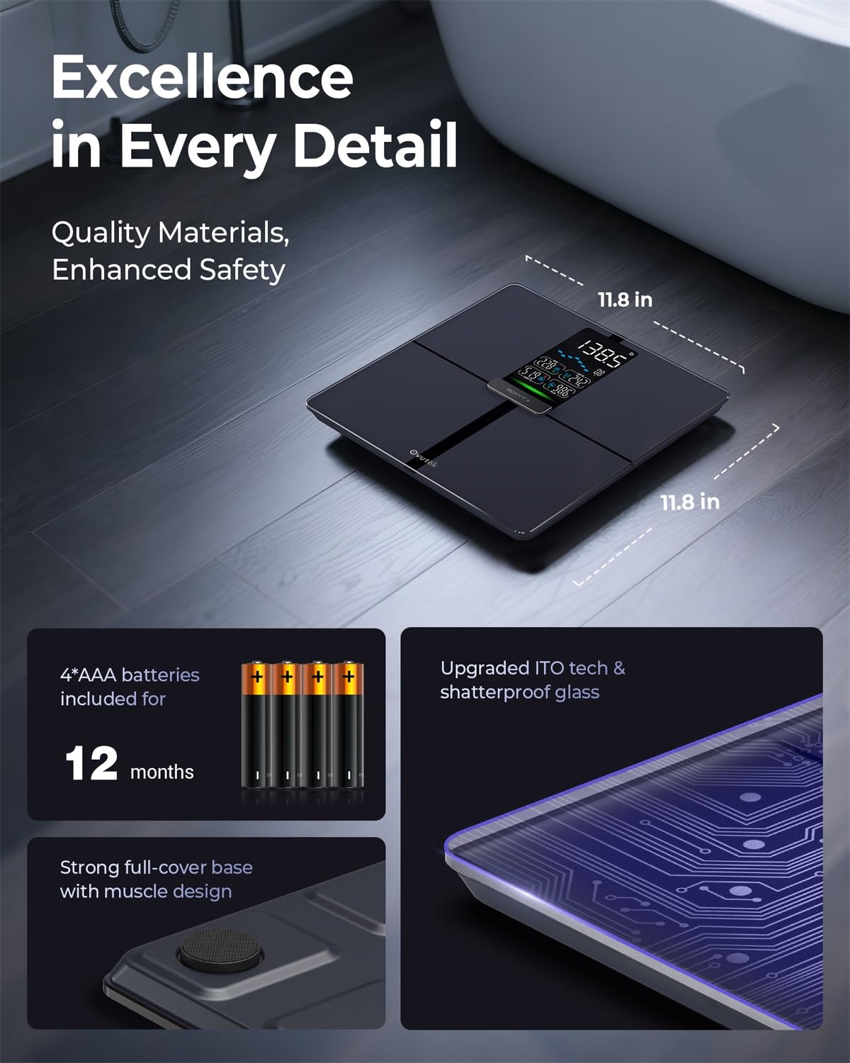 Ovutek Professional Smart Scale for Body Weight, BMI, Body Fat, Muscle Mass, Highly Accurate Body Composition Weighing Machine, Bathroom Digital Scale Large Display Sync with Fitness App, 450Lb image number 5