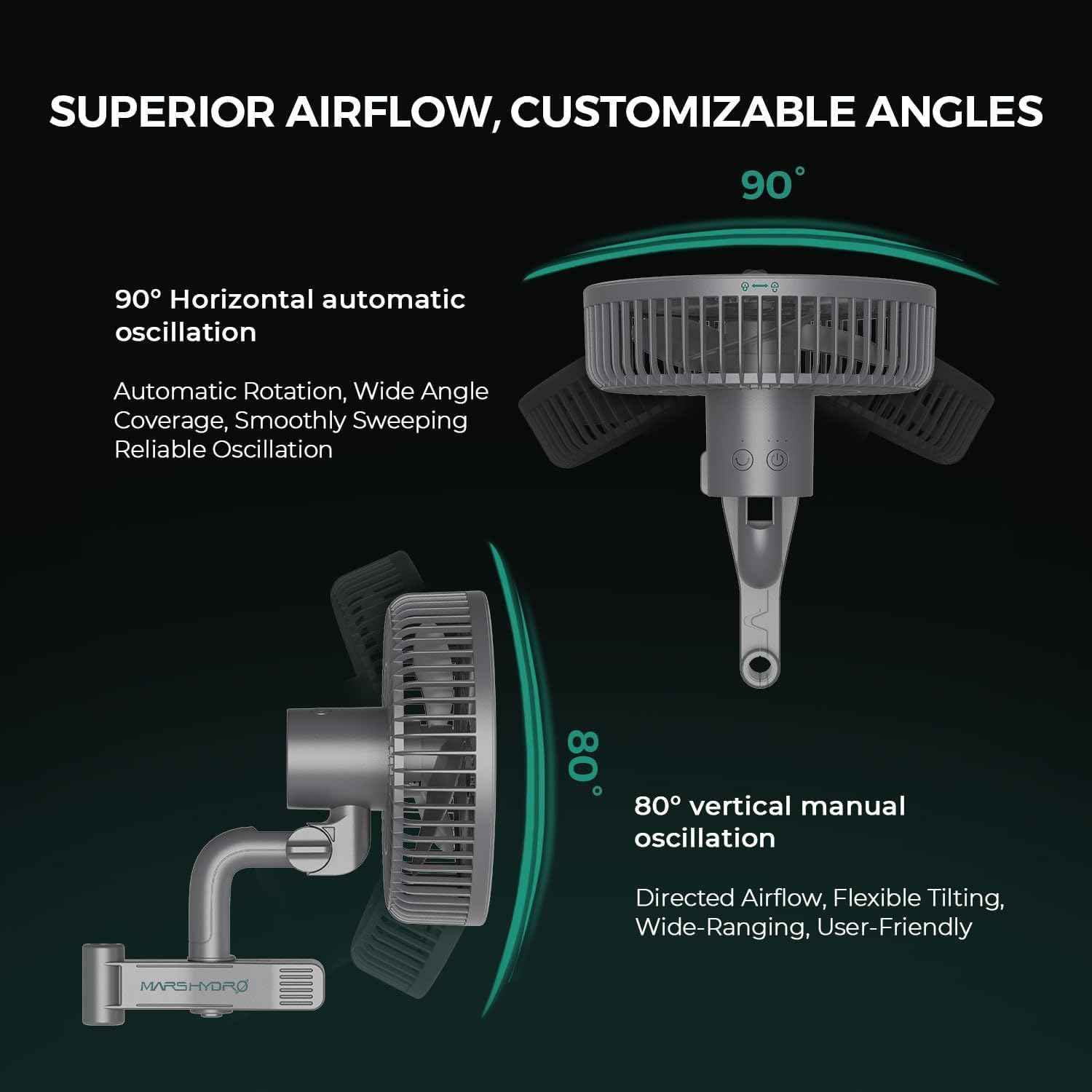 MARS HYDRO 6 Inch Clip-On Fan for Grow Tents, Powerful Oscillating Clip Fan with 10 Speed Low Noise for Hydroponic Plants, Hydroponic Ventilation Circulation(Upgraded Version) image number 2