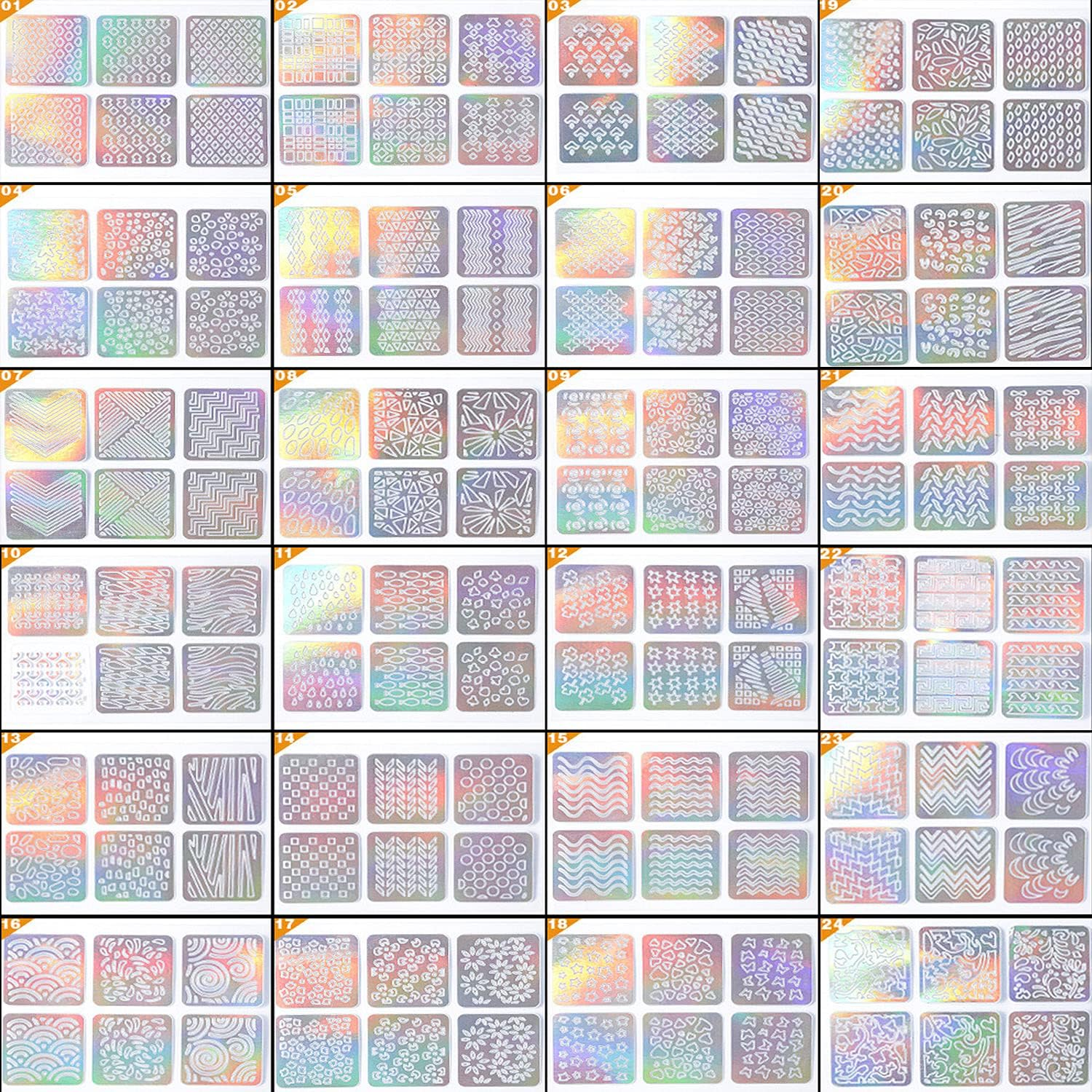 24 Sheets Laser Nail Art Stickers, Holographic Glitter Nail Art Decals Design Flowers Leaf Heart Line Nail Supplies for Women Manicure Tips Decoration Nail Painting Nail Powder Styling Decoration