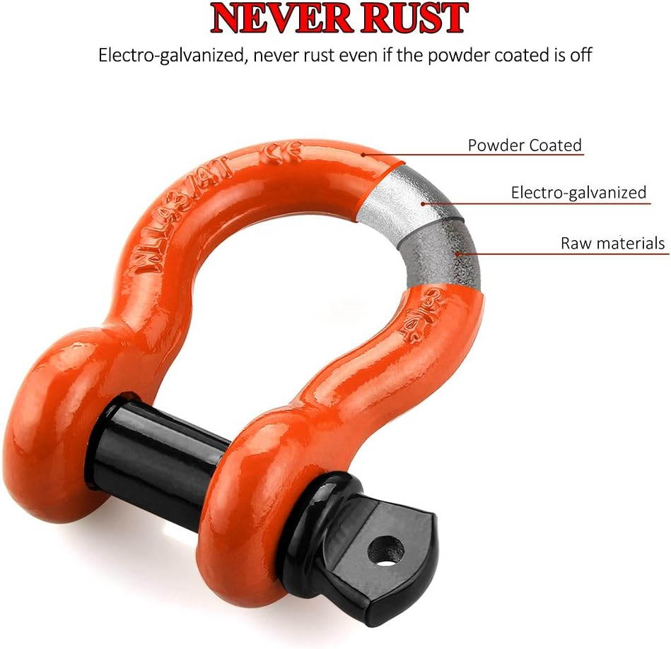 LIBERRWAY Shackles 3/4" (2 Pack) D Ring Shackle Rugged off Road Shackles 28.5 Ton (57,000 Lbs) Maximum Break Strength with 7/8'' Pin Heavy Duty D Ring for Vehicle Recovery, Orange image number 6
