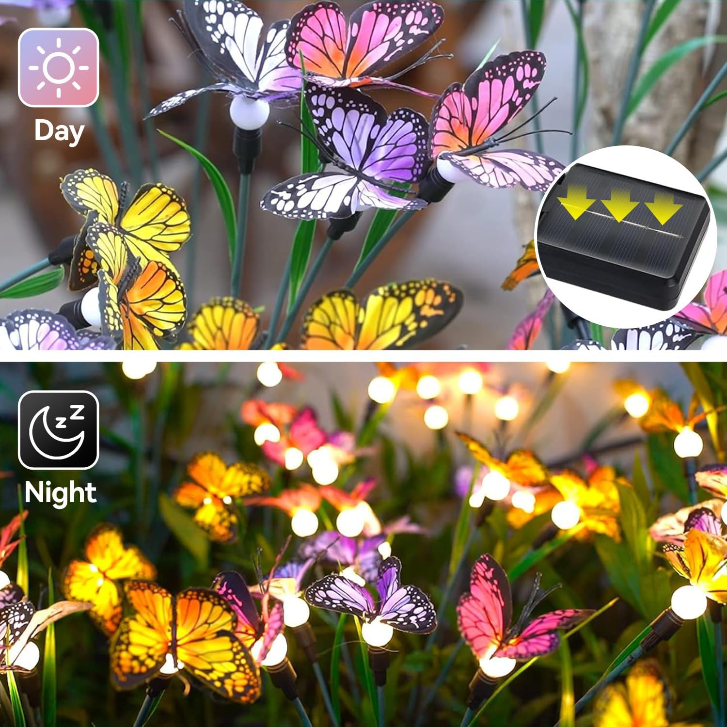 Theapro 4 Pack Solar Butterfly Garden Lights, Total 24 Leds Solar Lights Outdoor Dancing Motion Decorative Stakes Wind-Activated LED Lights IP65 Waterproof for Garden Patio Yard Path