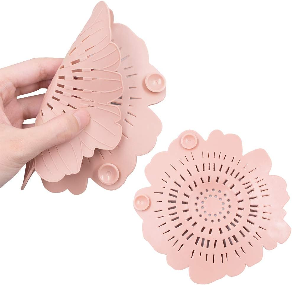 Daily Treasures 4Pack Drain Hair Catcher, Colorful Flowers Shape Hair Stopper Drain Protector Covers with 1Pcs Cleaning Brush-Easy to Install and Clean Suit for Bathroom Bathtub Laundry Kitchen Filter image number 3