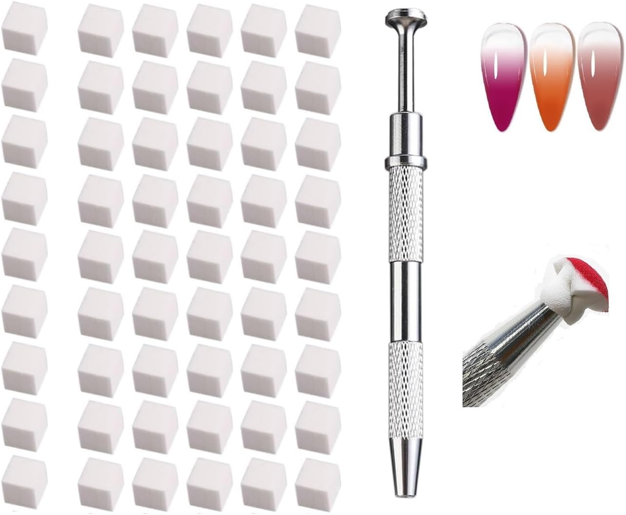 Highrock100Pcs Nail Art Sponges and 1Nail Sponge Metal Gripper for Ombre , Nail Art Sponge Brush, Manicure Accessories for Nails, Nail Art Sponges for Ombre (White)