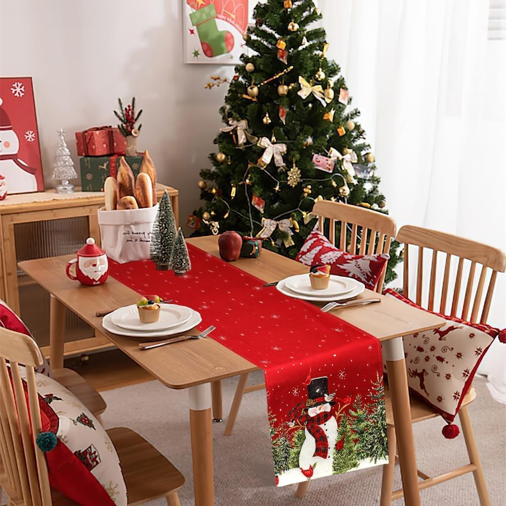 Christmas Table Runner Christmas Decorations Christmas Table Runners for Table Snowman Trees Snowflakes 13X72 Inch Winter Table Runner Christmas Table Decorations for Christmas Holiday Home Decor image number 4
