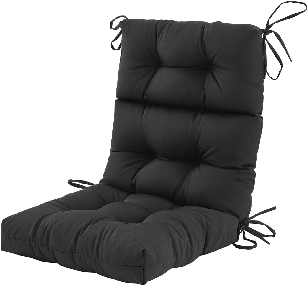 Outdoor Waterproof and Sun-Protective Folding Seat Cushion, Soft Chaise Lounge Chair Cushions, High Back Cushions with Ties, Black image number 3