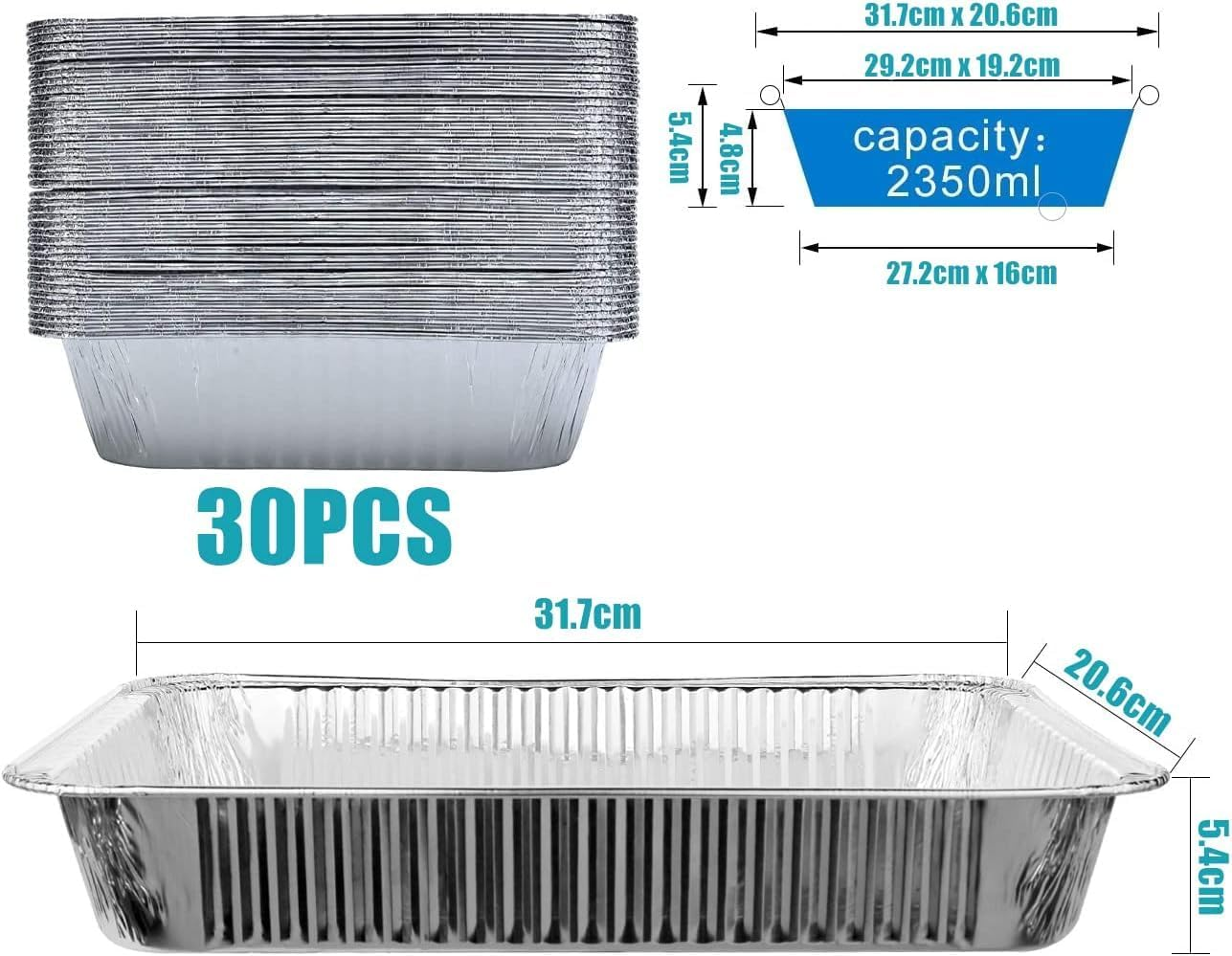 HUIRUMM 30Pcs Aluminium Foil Baking Trays,31X21X5Cm Catering Supplies,Disposable Aluminium Foil Baking Trays, Mini Tray Bakes,Small Containers for Baking, Roasting,Freezing,Storage,Cooking,Brownies image number 5
