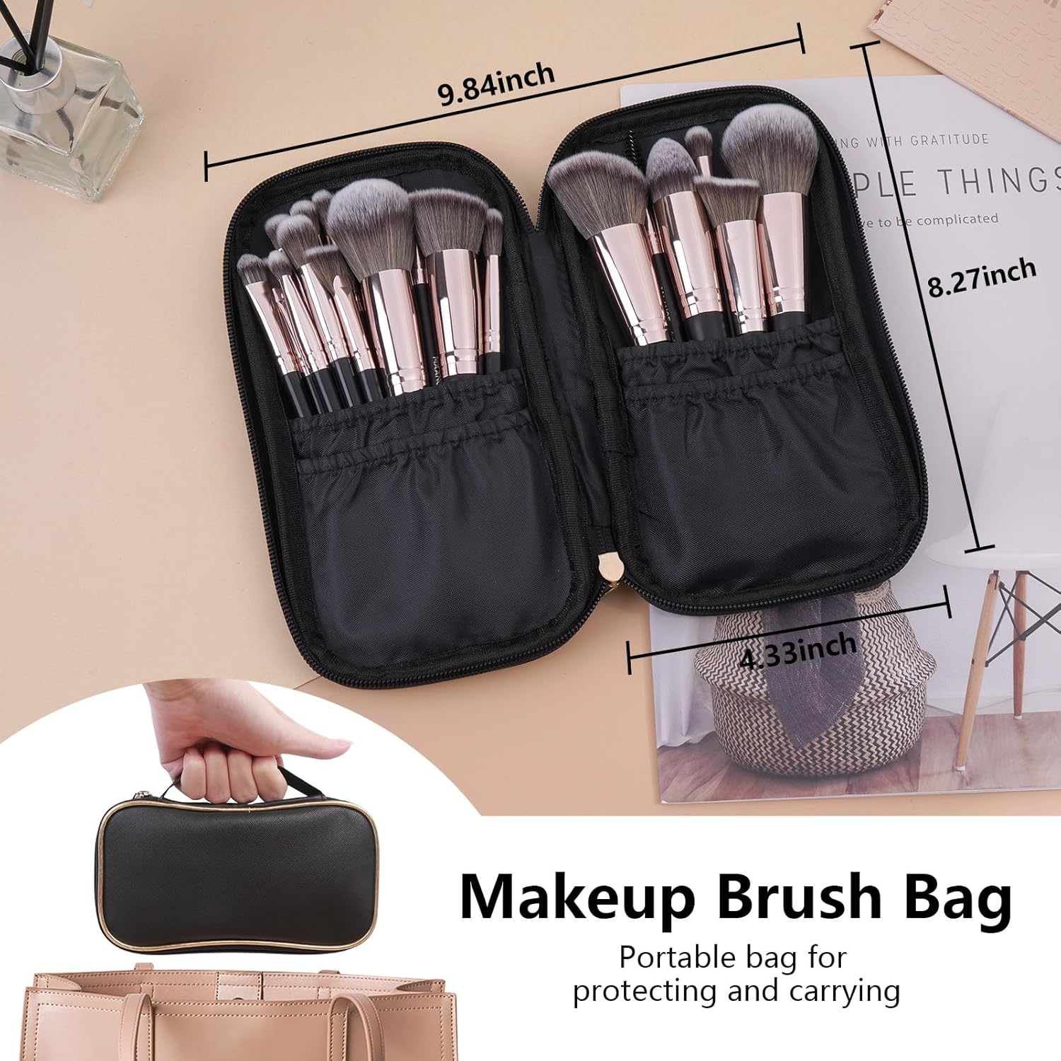 MAANGE 18Pcs Makeup Brushes with Case, Premium and Professional Make up Brush, Soft Bristles, for Foundation Blending Powder Concealers Makeup Brushes Set (Rose Gold) image number 4