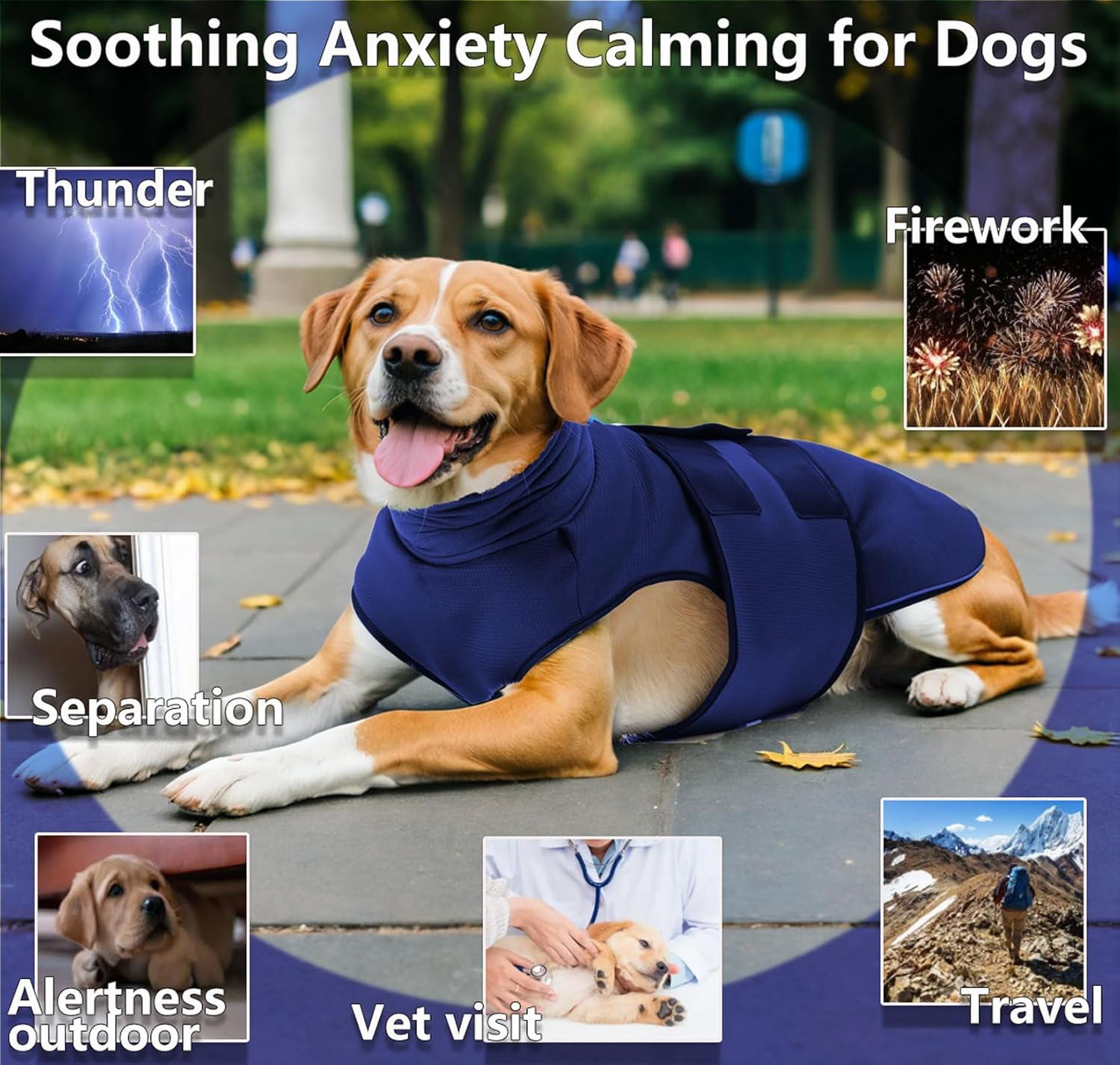 TOPSOSO Calming Vests for Dogs with Hood, Turtleneck Sweater, Calming Vest, Velcro Closure for Easy Adjustment and Reflective Stripes, Dog Coat for Anxious Dogs (Navy XS) image number 1