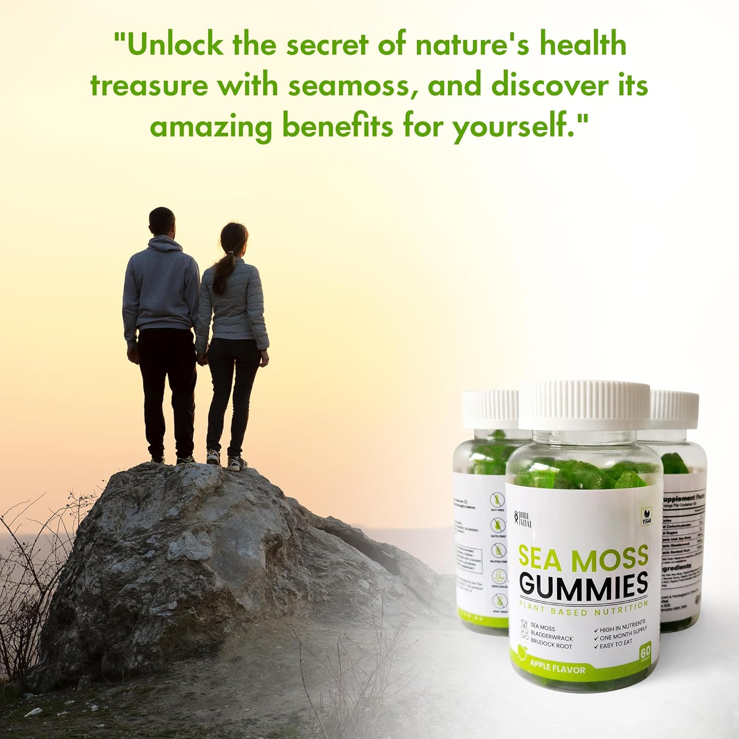 Seamoss Gummies with Bladderwrack and Burdock - 3 in 1 Superfood - One Month Supply - NON GMO image number 2
