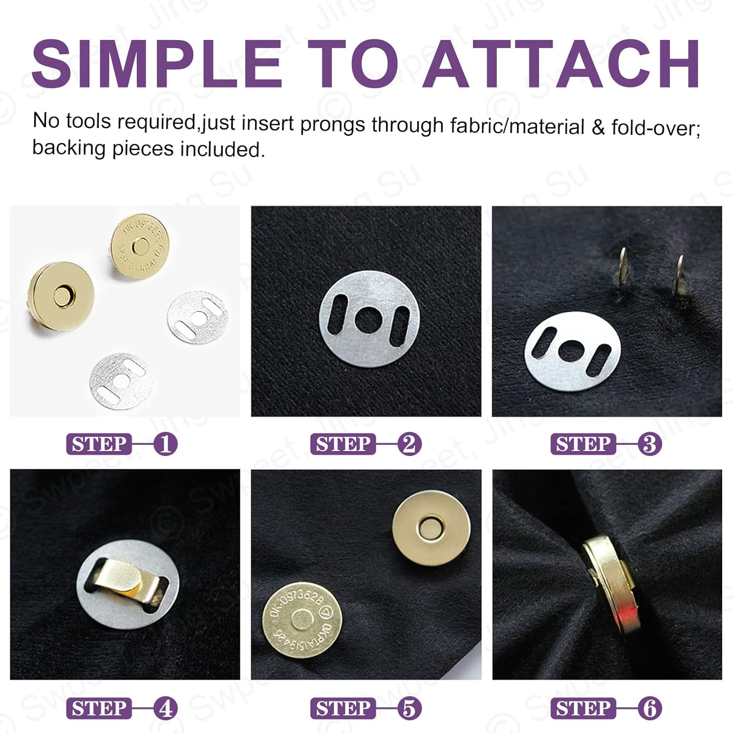 Swpeet 80 Sets Magnetic Button Clasps Snaps, 14/18MM Metal Fastener Clasps Gold Silver Bronze Black DIY Craft Sewing Knitting Buttons Sets for Sewing, Purses, Bags, Clothes, Leather,Silver Color image number 6