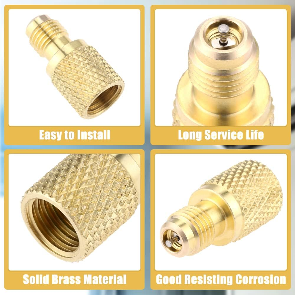 Mtsooning 2 Pcs R134A Brass Adapter Fitting, 1/4" Male to 1/2" Female Freon Refrigerant Tank Adapter with Valve Core Replacement for AC Refrigerant System Vacuum Pump Port Connection image number 4