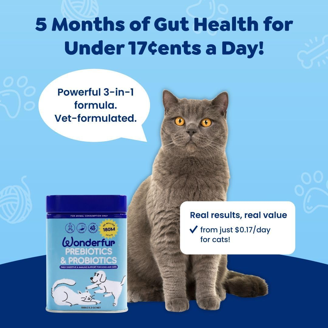 Wonderfur Prebiotic & Probiotics for Dogs & Cats 150G &ndash; 9 Strains (180M Cfu/G) with Prebiotic Inulin & Enzymes &ndash; Gut Balance, Regular Stools, Allergy & Itch Relief&ndash;Vet-Formulated, Made in Australia image number 4