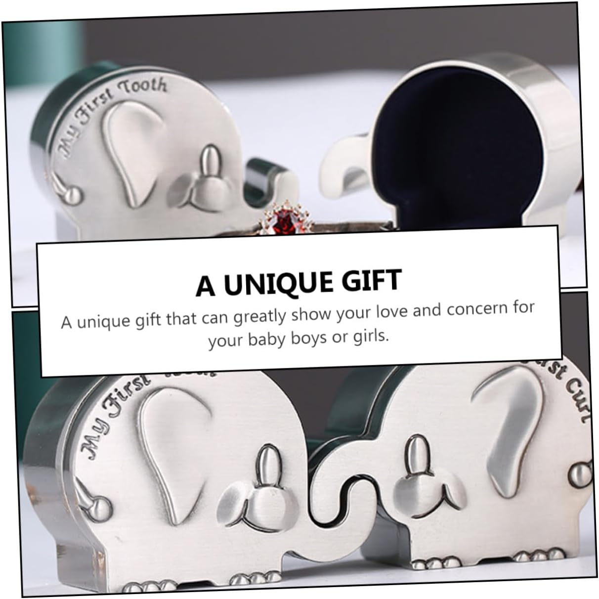 Yardwe Metallic Elephant Shape Keepsake Box for Newborns My First Tooth and Curl Storage Smooth Surface Hair and Teeth Organizer Christening and Birthday image number 6
