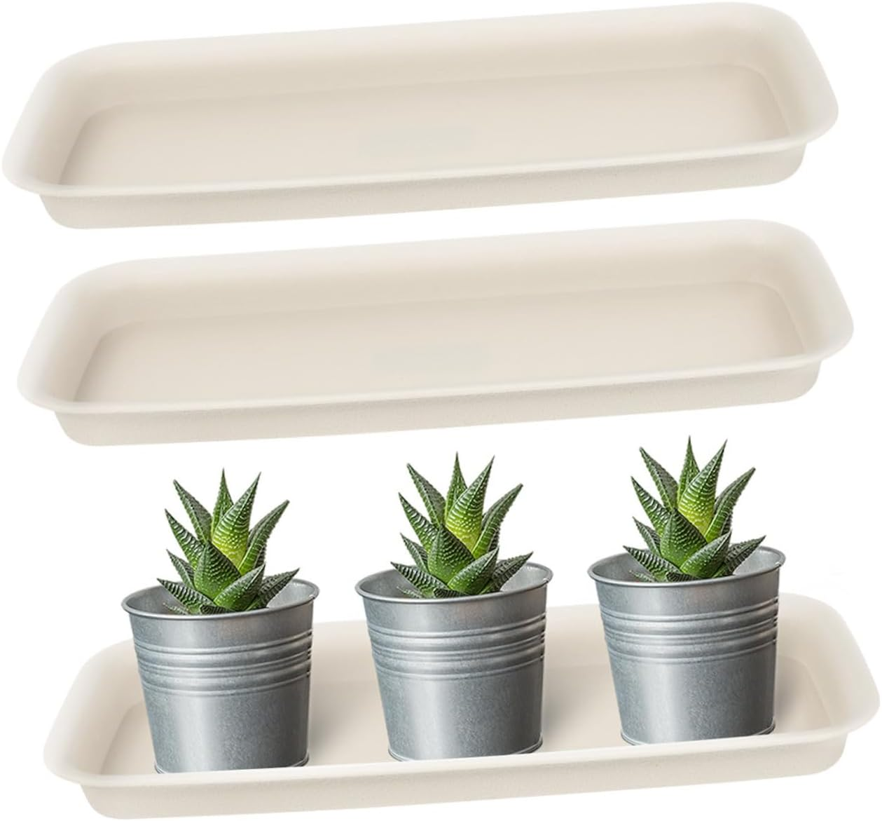 BESPORTBLE Plant Saucer Tray Set for Indoor Plants, 4Pcs Beige Plastic Pot Drip Trays (35.5X14.3Cm) Leak-Proof Water Catchers for Flower Pots and Planters image number 4
