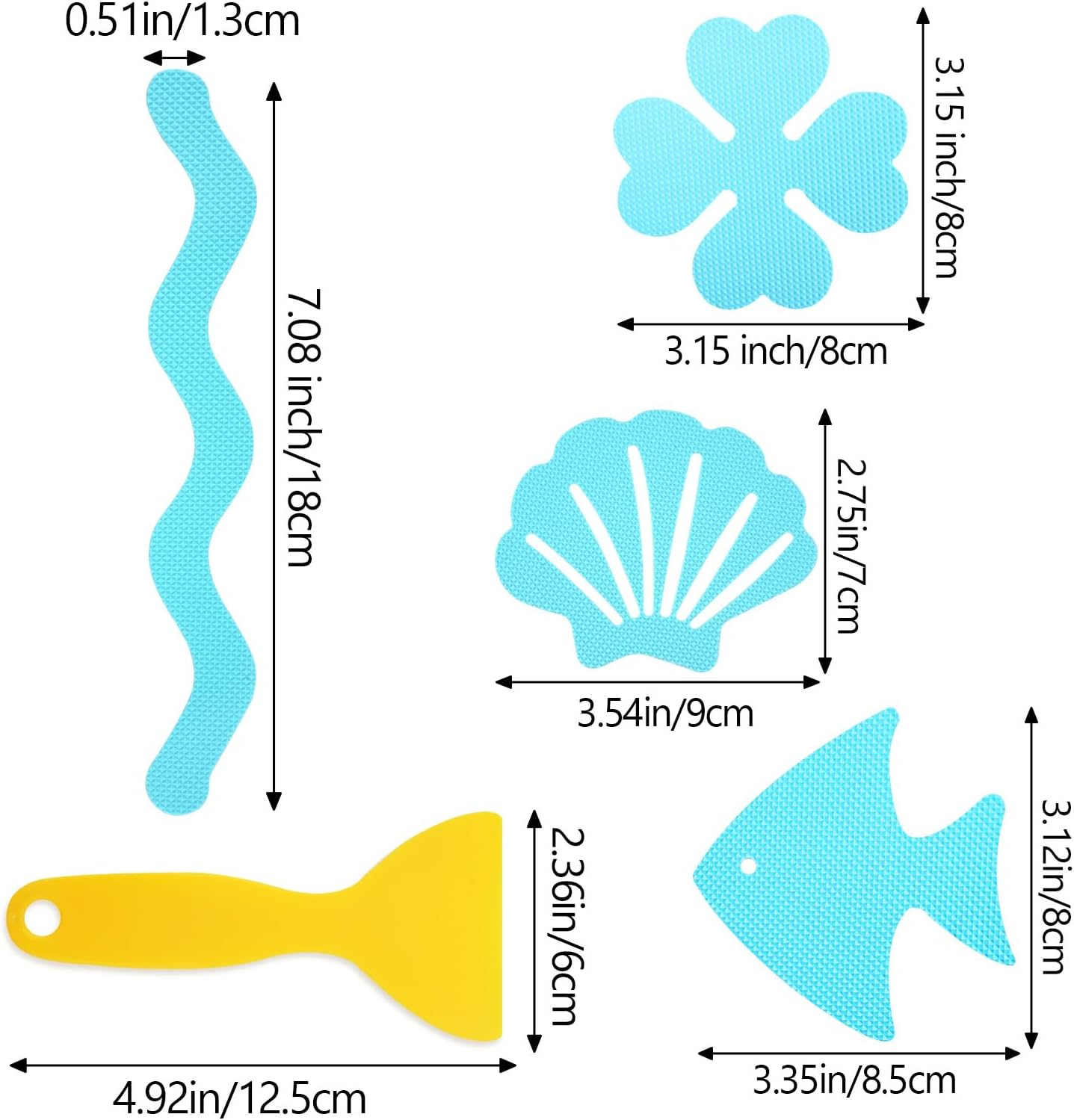 48Pcs Bathtub Stickers Non-Slip, FHDUSRYO anti Slip Shower Stickers, Safety Shower Treads Strips with Scraper, Adhesive Decals Appliques for Bath Tub, Showers Floor, Stairs, Ladders (Blue) - Blue image number 4