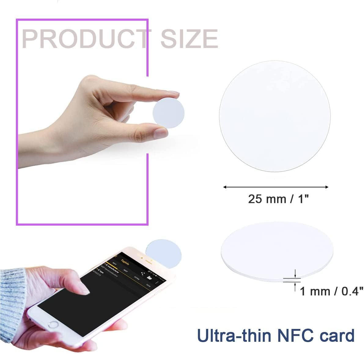 NFC Cards NTAG215, 40 Pack, 25Mm round PVC Tags, Compatible with Tagmo Amiibo and NFC Enabled Devices image number 4