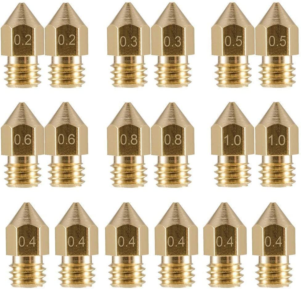 LEOWAY 18 Pcs MK8 Extruder Nozzle 3D Printer Brass Nozzle with 7 Different Sizes (0.2Mm, 0.3Mm, 0.4Mm, 0.5Mm, 0.6Mm, 0.8Mm, 1.0Mm) for 1.75MM MK8 Makerbot, Ender-3 Series/Ender-5 Series/Cr-10 image number 3