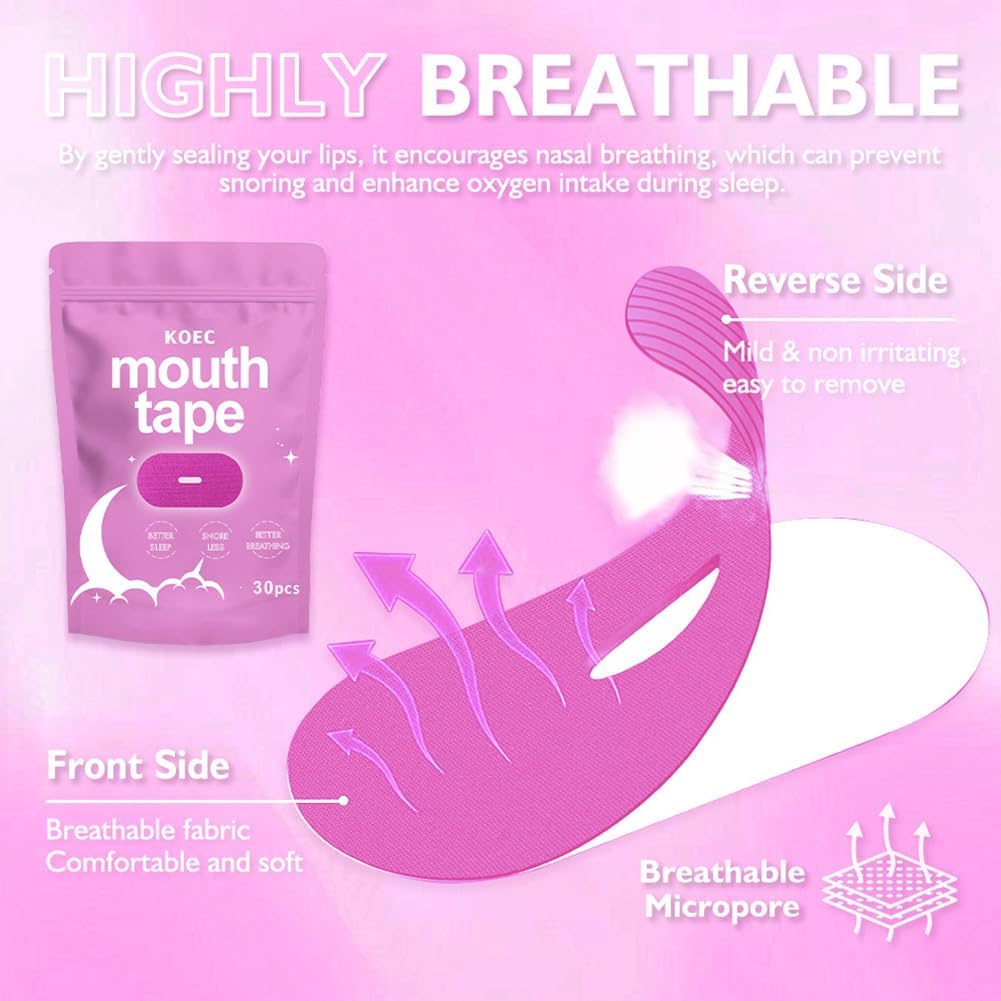 Mouth Tape,Anti Snore & Better Breathing，Improve Sleep Quality，Relieve Nasal Congestion,Reduce Mouth Breathing,Night Strips for Sleeping,Pack of 30 (Pink) image number 3