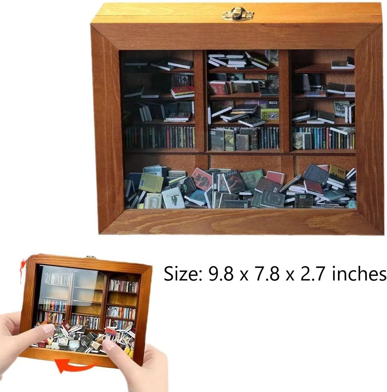 Anxiety Bookshelf,9.8 X 7.8 X 2.7 Inches,Contains 200/300 Pcs Mini Books with Spines,Anxiety Mini Bookshelf,Anxiety Bookshelf Mini Books,Home Room Living Bookshelf Decoration (300 Pcs Brown)