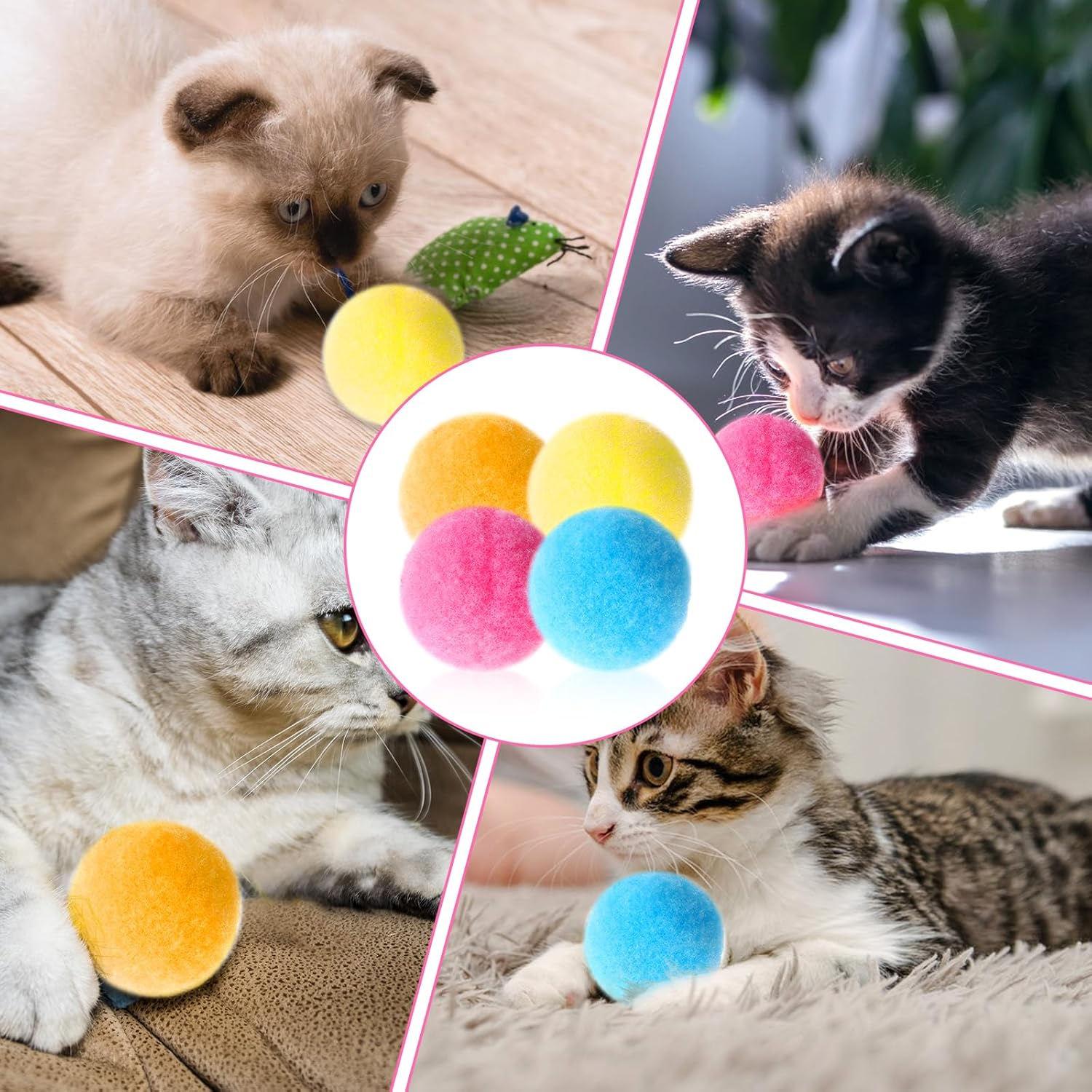 Pack of 50 Felt Balls for Cats 2.5 Cm Pompoms Balls Cat Toy Colourful Pom Poms Soft Plush Cat Balls Indoor Cat Interactive Pom Poms DIY Creative Craft Small Pom Poms (Multi-Colour) image number 4