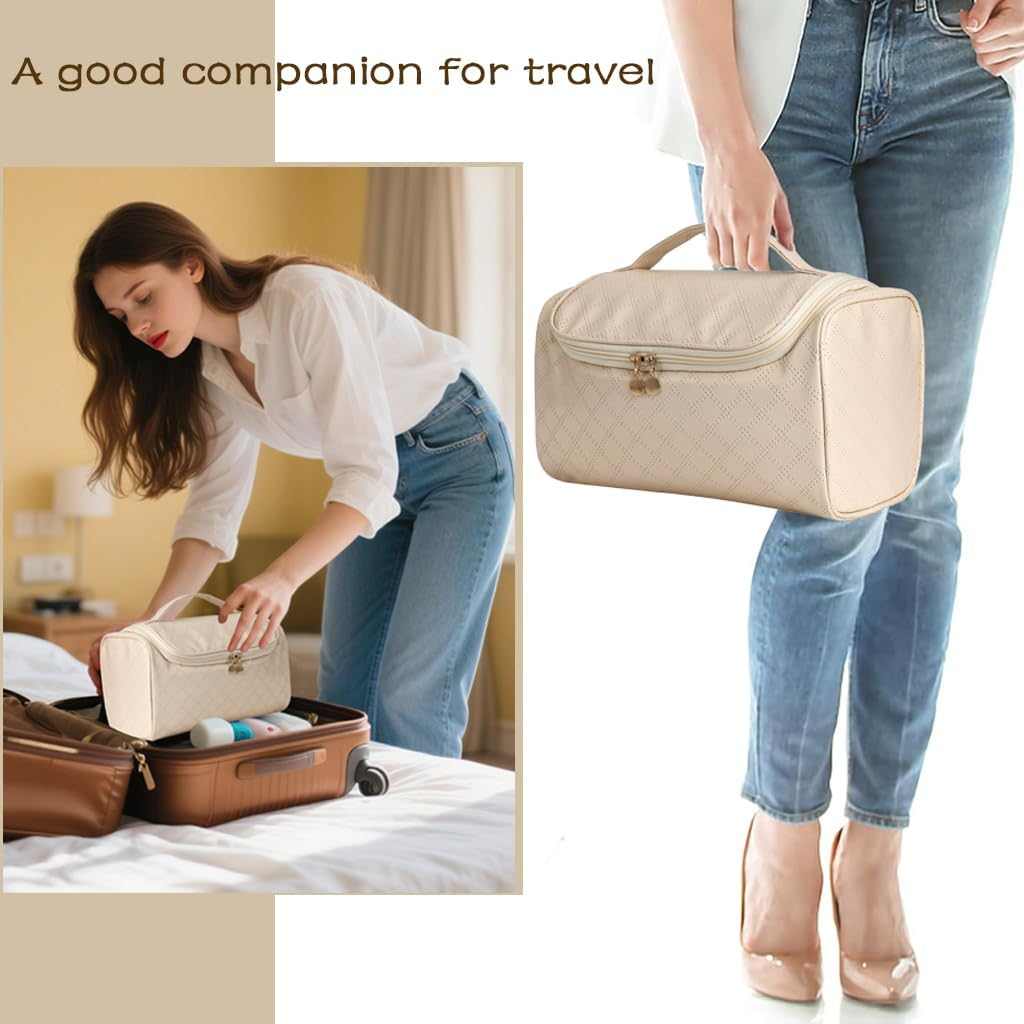 Dongawin Shark Flex Style Case - Premium Leather Travel Bag for Dyson Airwrap & Shark Hair Dryer Airwrap, Waterproof & Easy to Clean with 360&deg; Soft Padding, Lightweight Hair Tools Travel Bag (Cream) - Blue image number 6