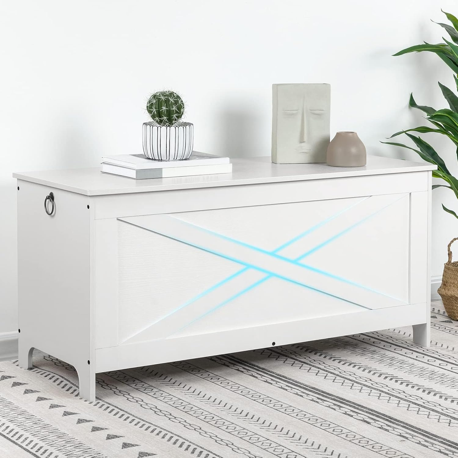 MAHANCRIS 100 CM Toy Chest, Sturdy Entryway Storage Chest with Safety Hinges, Retro Toy Box, Wooden Look Accent Furniture for Living Room, Bedroom, White SCWT48101Z1 image number 4