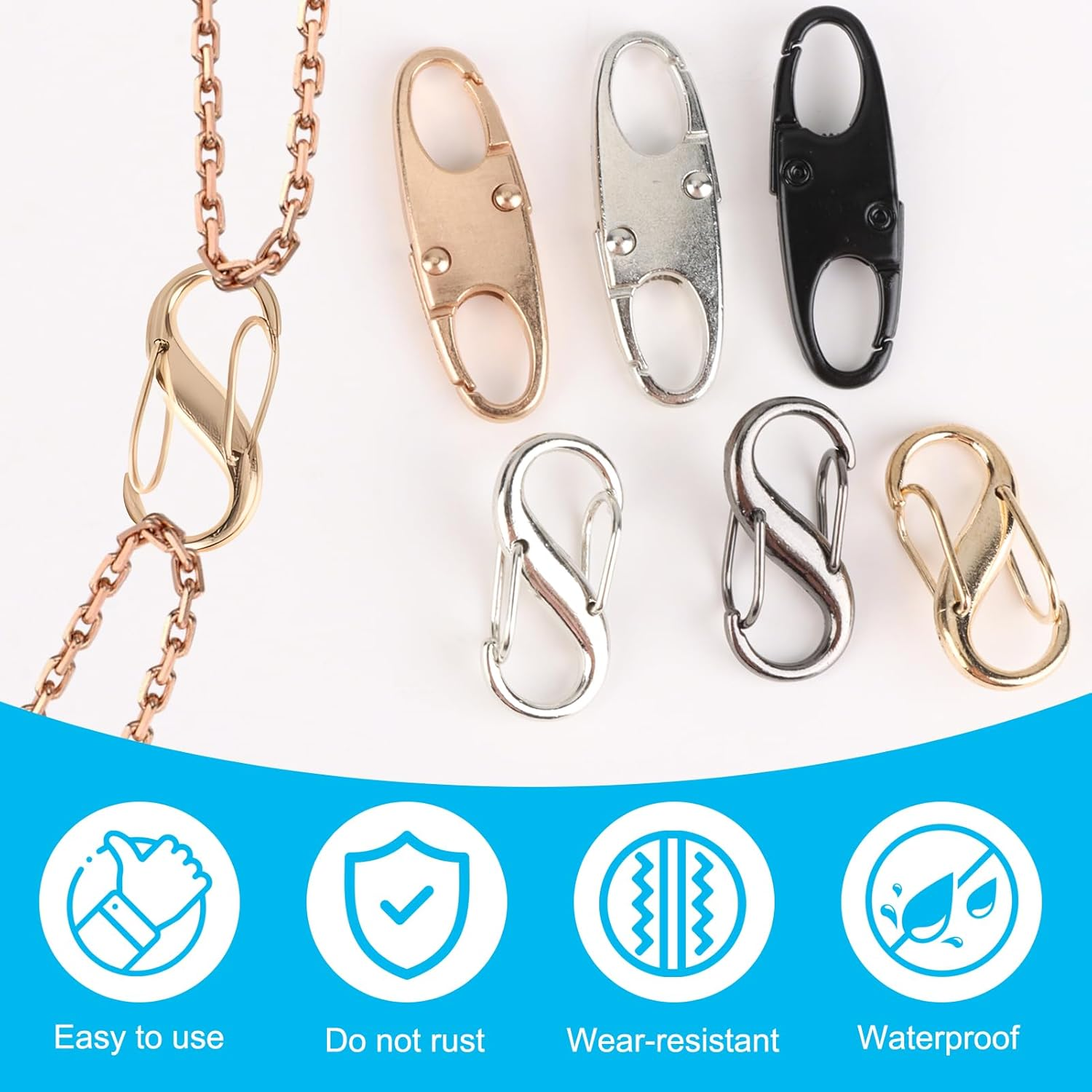 Ozessence 24 Pcs Zipper Clips anti Theft, Double Head Alloy Zipper Theft Lock Secure Your Luggage, Backpack & Travel Gear, anti Theft Clips for Adventure Travel(Black Silver Gold) image number 6