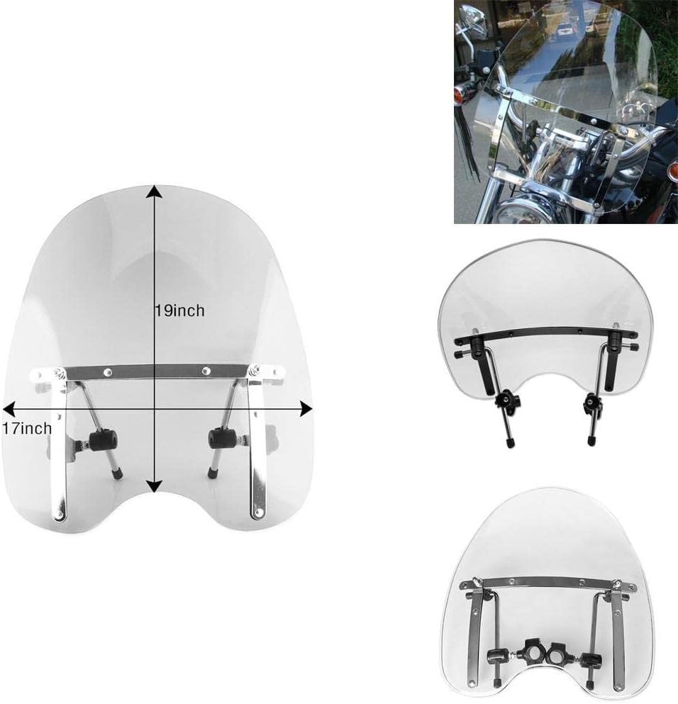 Baosity Universal Motorcycle Windshield Windscreen 19X17 Inch Compatible with Most Motorcycles Cruiser - Clear image number 5