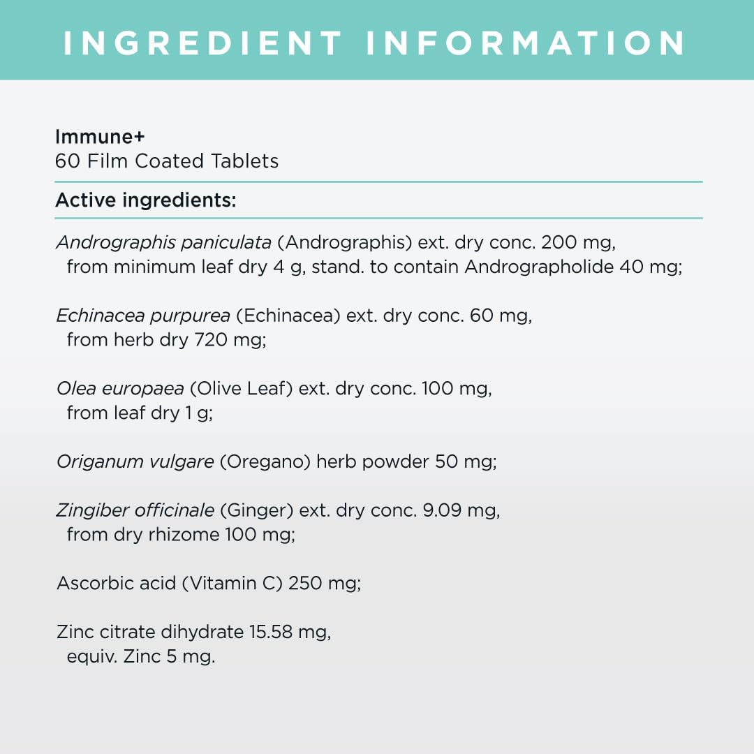 Jshealth Vitamins Immune+ Supplement for Immune System Support | Relieve Severity of Symptoms of Common Colds and Flu | Andrographis Echinacea Olive Leaf | (60 Tablets)