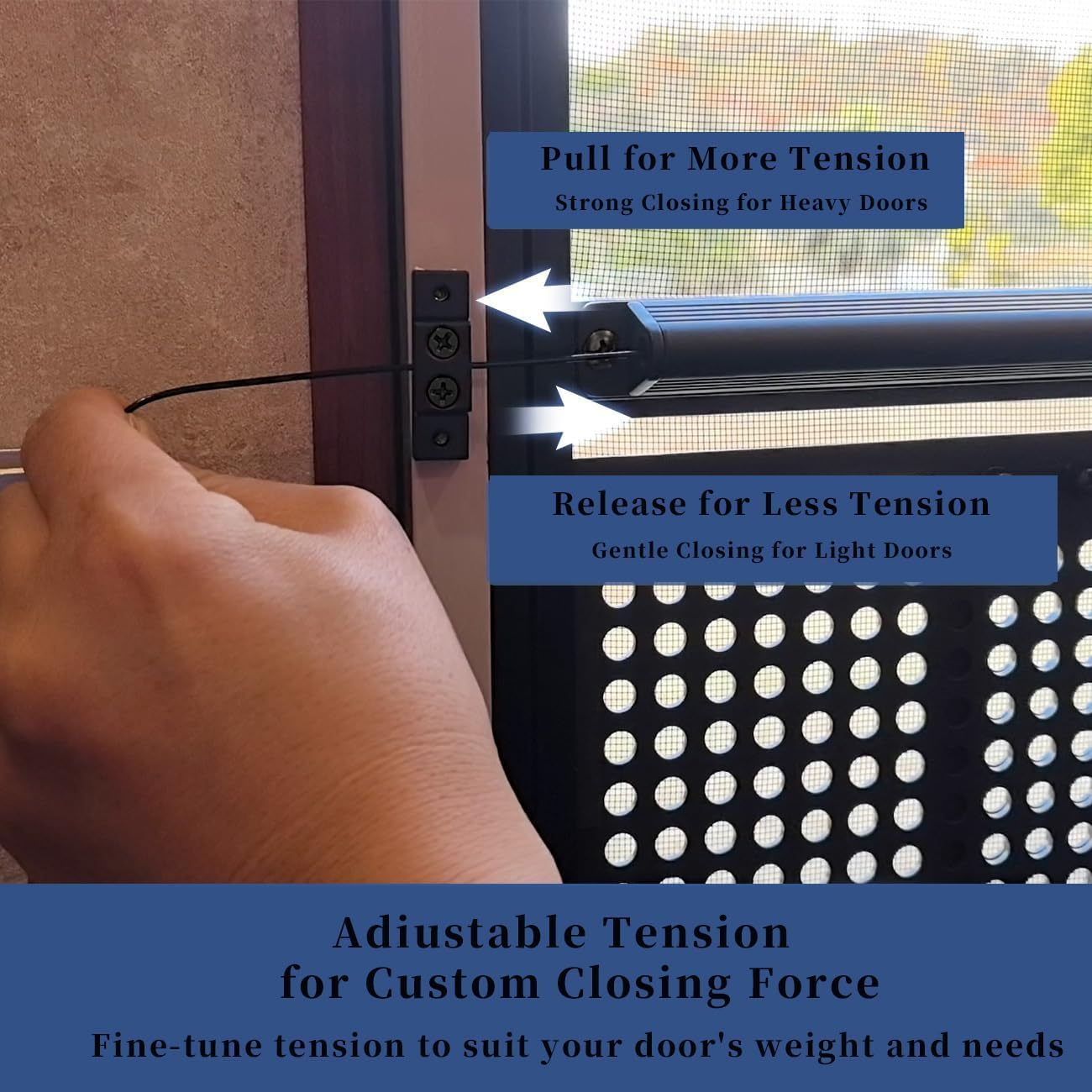 17" Automatic RV Screen Door Closer Kit, Spring Loaded Adjustable Tension, Aluminum Universal Fit for Camper Trailer Entry Door (0.9" Width) image number 1