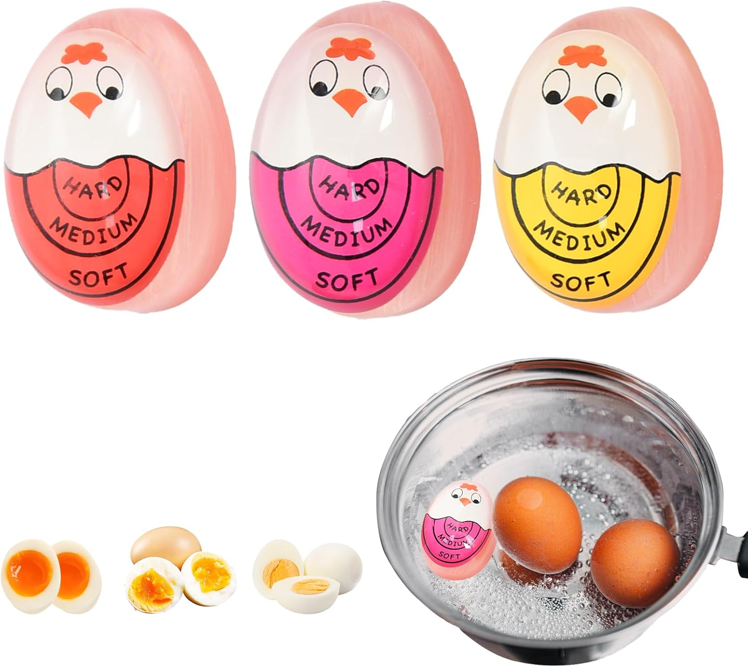 3 Pack Egg Timer Set, Reusable Heat Sensitive Color Changing Egg Timers for Boiled Eggs image number 1