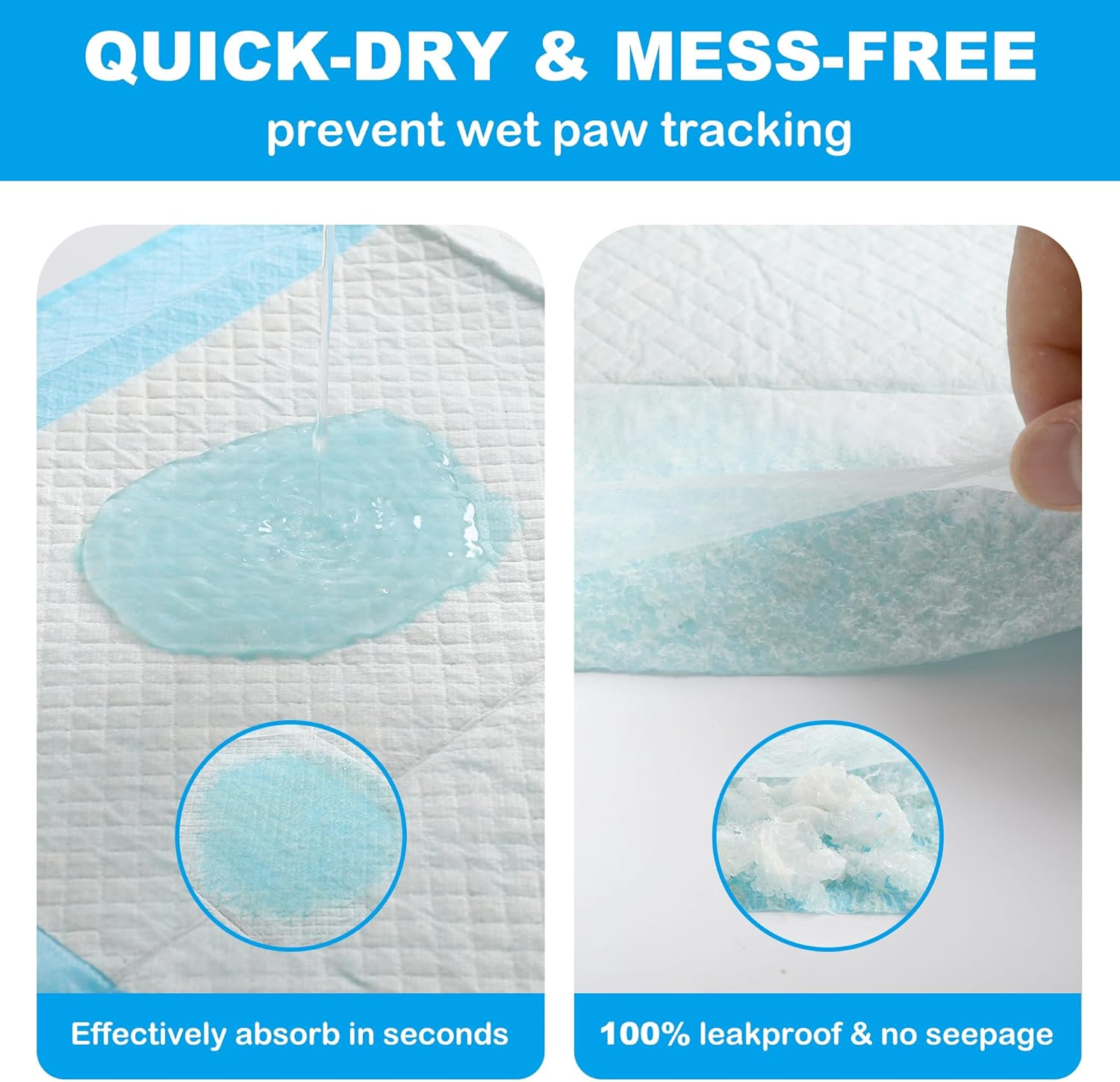 Joyfurever Dog and Puppy Pet Training Pad, Pee Pads,Leakproof, 6 Layers, Quick Absorbency, Regular Size, 23.6 X 23.6 Inches (60Cm*60Cm), Value Pack of 100Pcs, Multi-Function for Pets, Kids, Adults image number 5