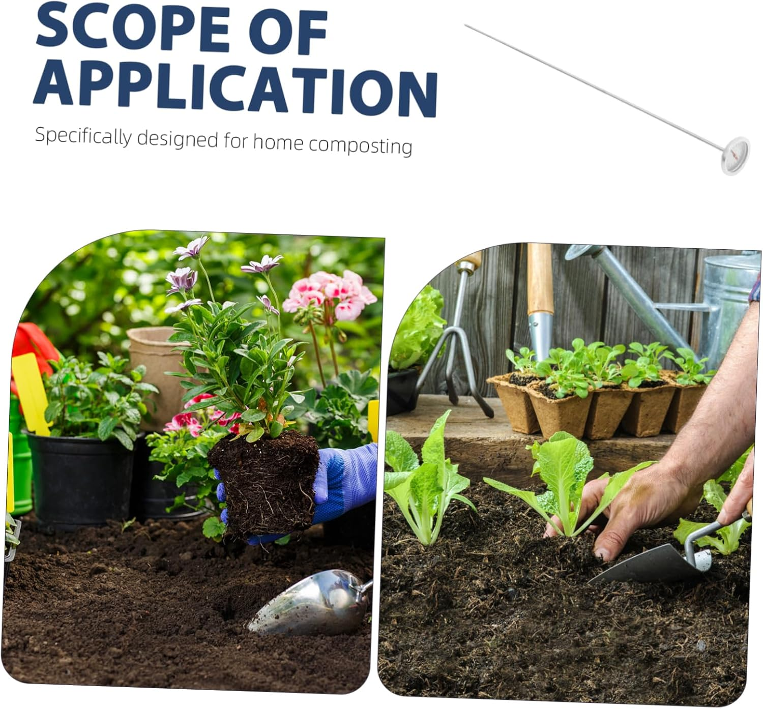 IWOWHERO Compost Soil Thermometer Probe for Garden and Outdoor Use 30Cm Long Stem Double Metal Stainless Steel Soil Temperature Measuring Tool