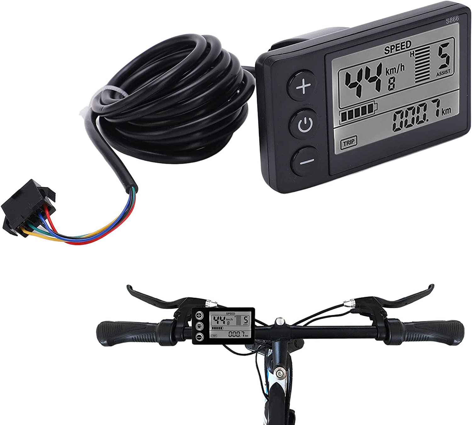 S866 LCD Display, Waterproof Bike Computer, 24V 36V 48V Electric Bicycle LCD Display Meter Large Screen E Bike Display Meter Control Panel with SM Plug for Electric Bicycle Scooter image number 4