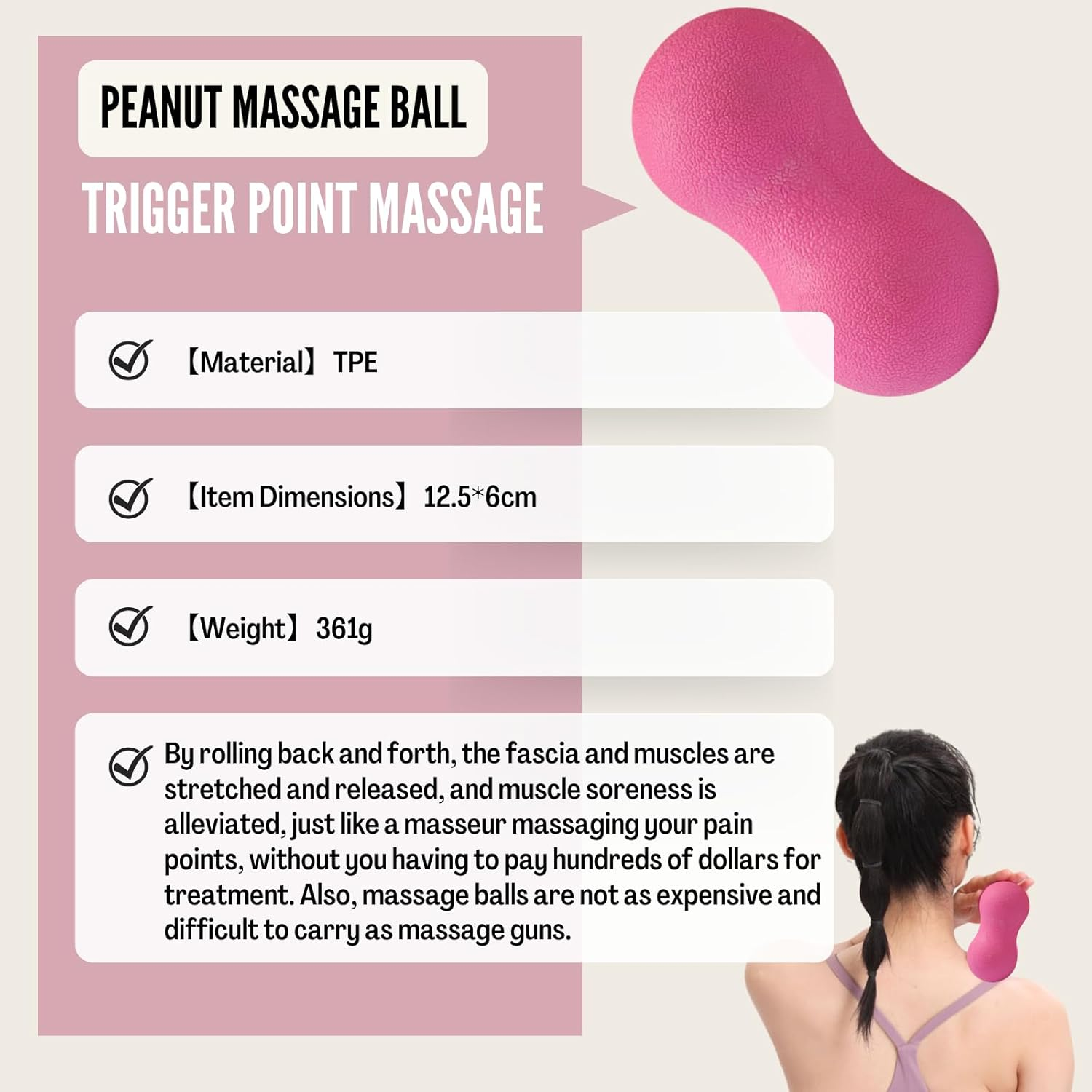 4-In-1 Foam Roller Kit for Deep Tissue Massage, 33Cm Muscle Roller Stick and Massage Ball for Physical Therapy Pain Relief Myofascial Release Balance Exercise (Pink/Peanut Massage Ball) image number 4