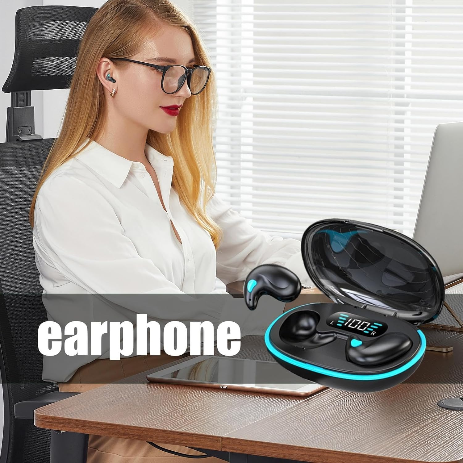 Bone Conduction Sleep Wireless Earphones,Wireless Invisible Earbuds,Lightweight Sleep Wireless Headphones with Sleep Mode, Side Sleeper Sleep Earbuds Clear Calls for Smartphone, Tablets - White image number 4