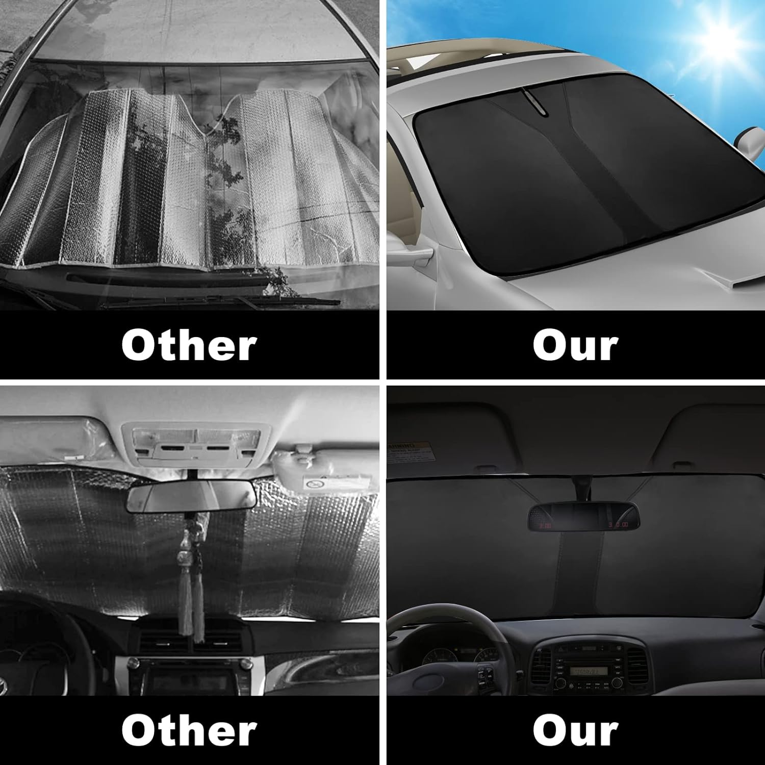 Car Windscreen Sun Shade - Double Layer Front Windshield UV Protector, Foldable Seamless Sunshade Cover for Van or Auto, 140 X 70Cm (Black) image number 6