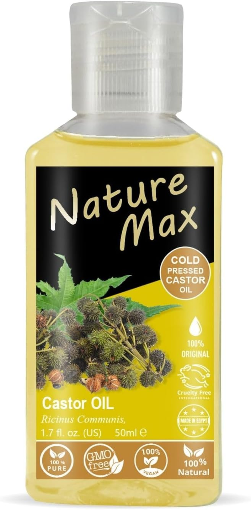 Nature Max Castor Oil Essential Oils Organic Natural Undiluted Pure for Hair & Skin Care Eyelashes & Eyebrows Cold Pressed Premium Quality ( 1Pack = 1.70 Oz / 50 Ml ) زيت الخروع image number 2