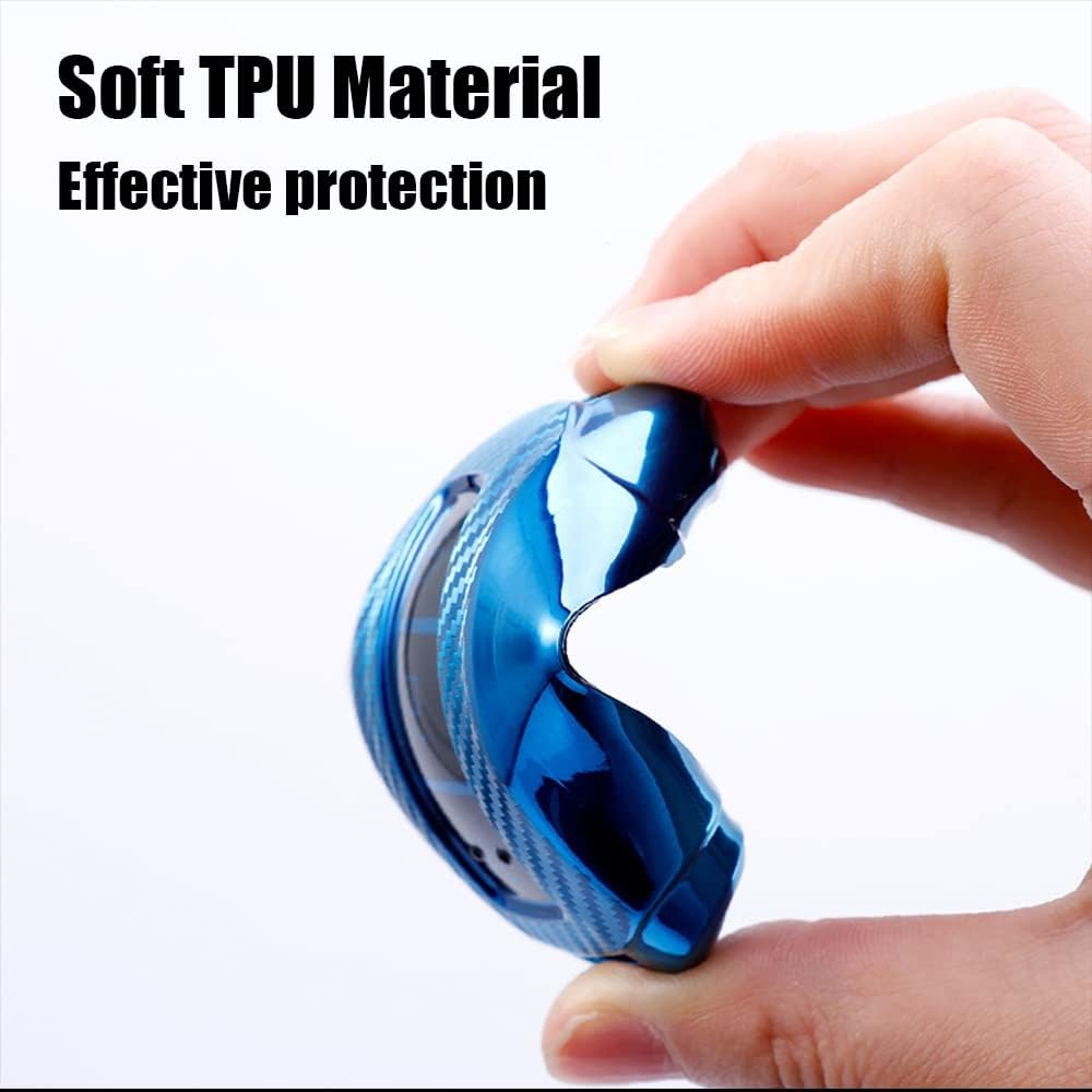 HIBEYO TPU Carbon Fiber Texture Car Key Fob Cover with Keychain Fits for Hyundai Solaris I20 Ix25 Creta Car Key Case Cover - Green image number 3